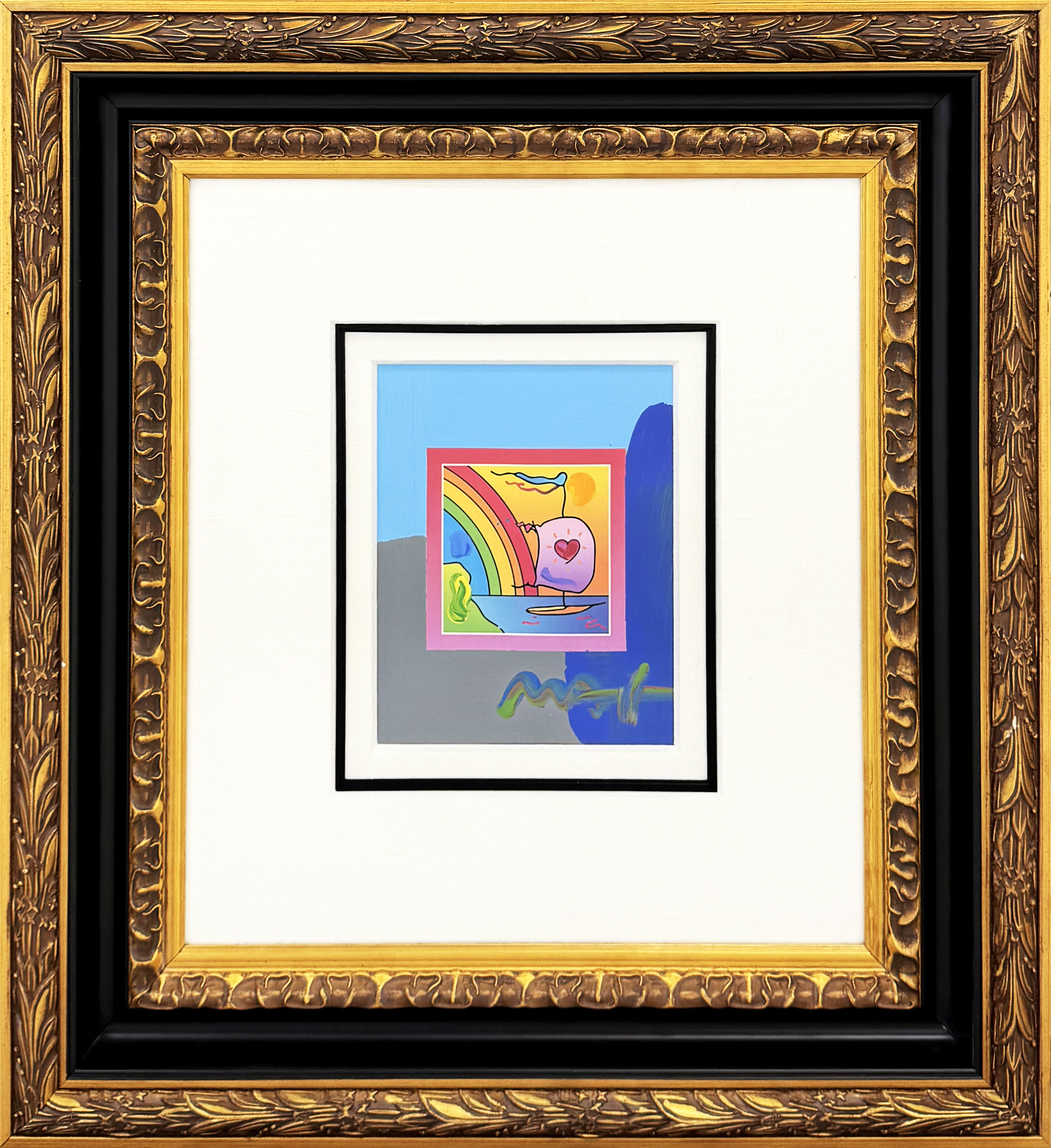 Sailboat With Hearts On Blends (unique mixed media on paper) by Peter Max