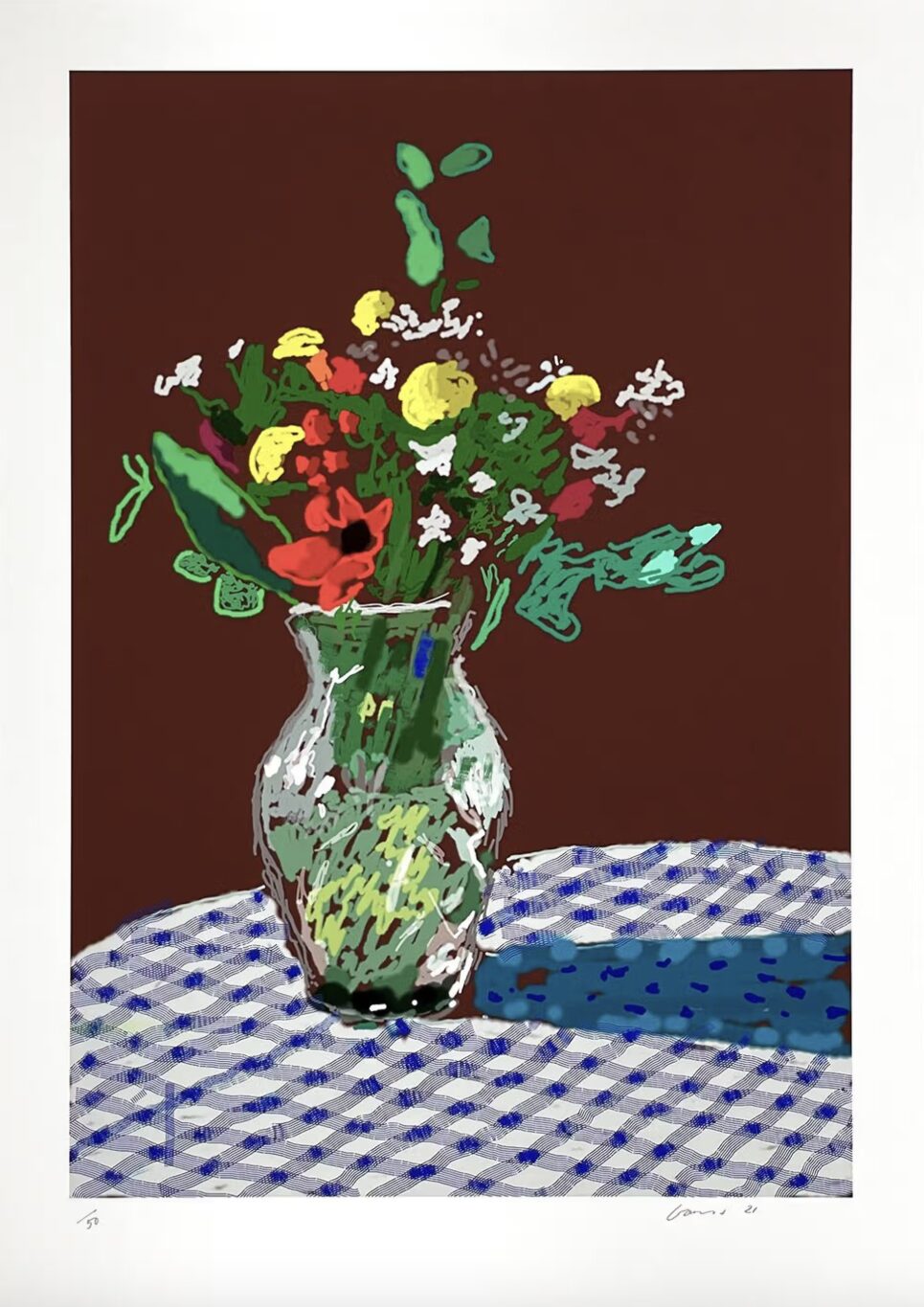 David Hockney 16th February 2021, More Flowers In A Glass Vase by David Hockney