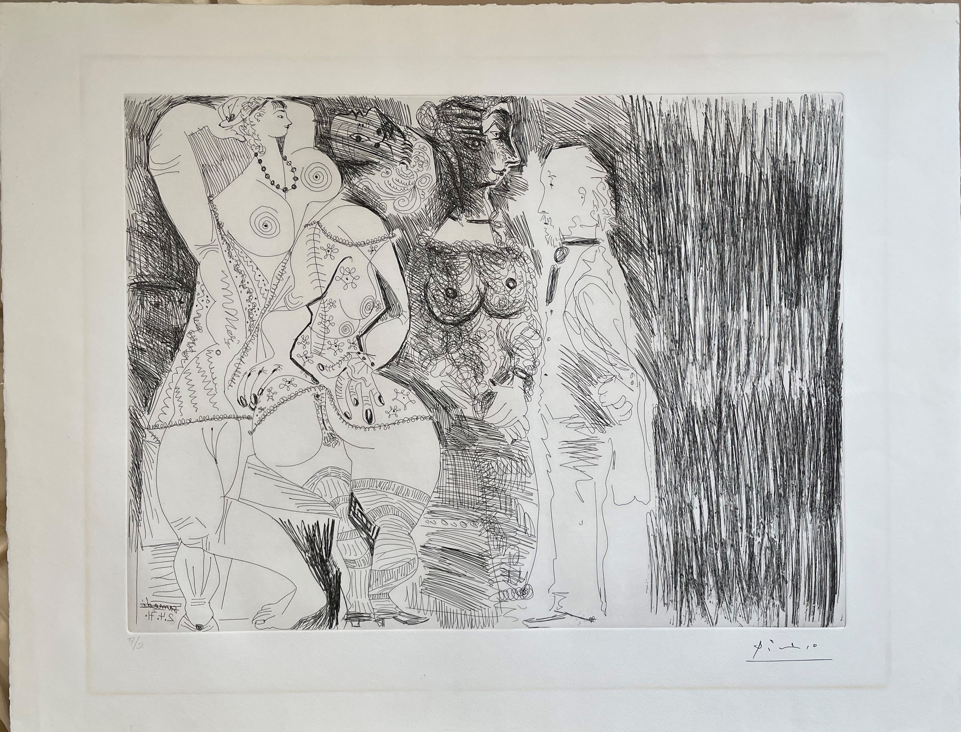 Degas imaginant: Scène de séduction entre deux filles, avec matrone hypocrite by Pablo Picasso