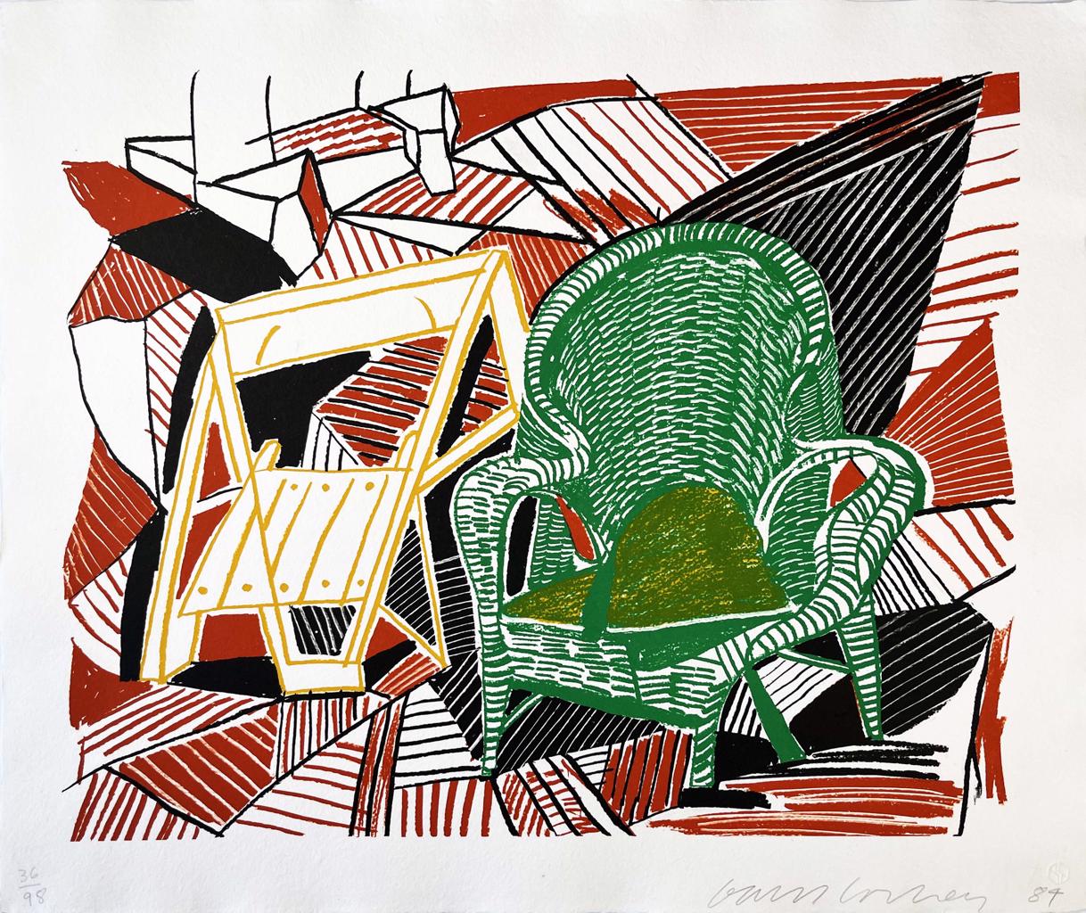 Two Pembroke Studio Chairs from the Moving Focus series by David Hockney