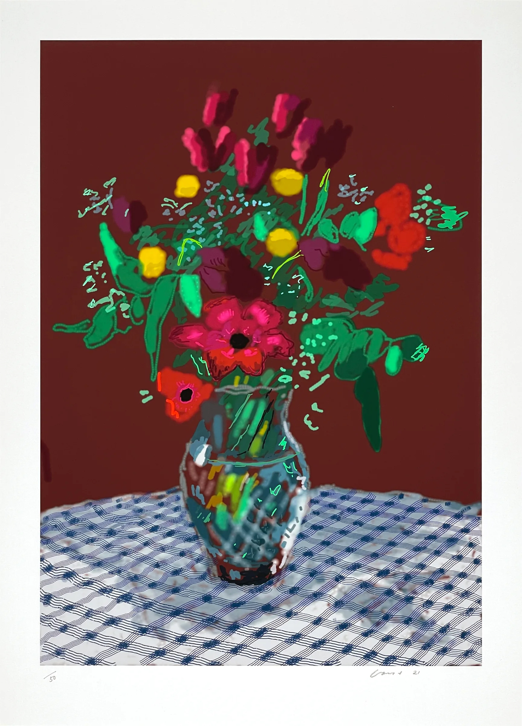 David Hockney 16th February 2021, More Flowers In A Glass Vase by David Hockney