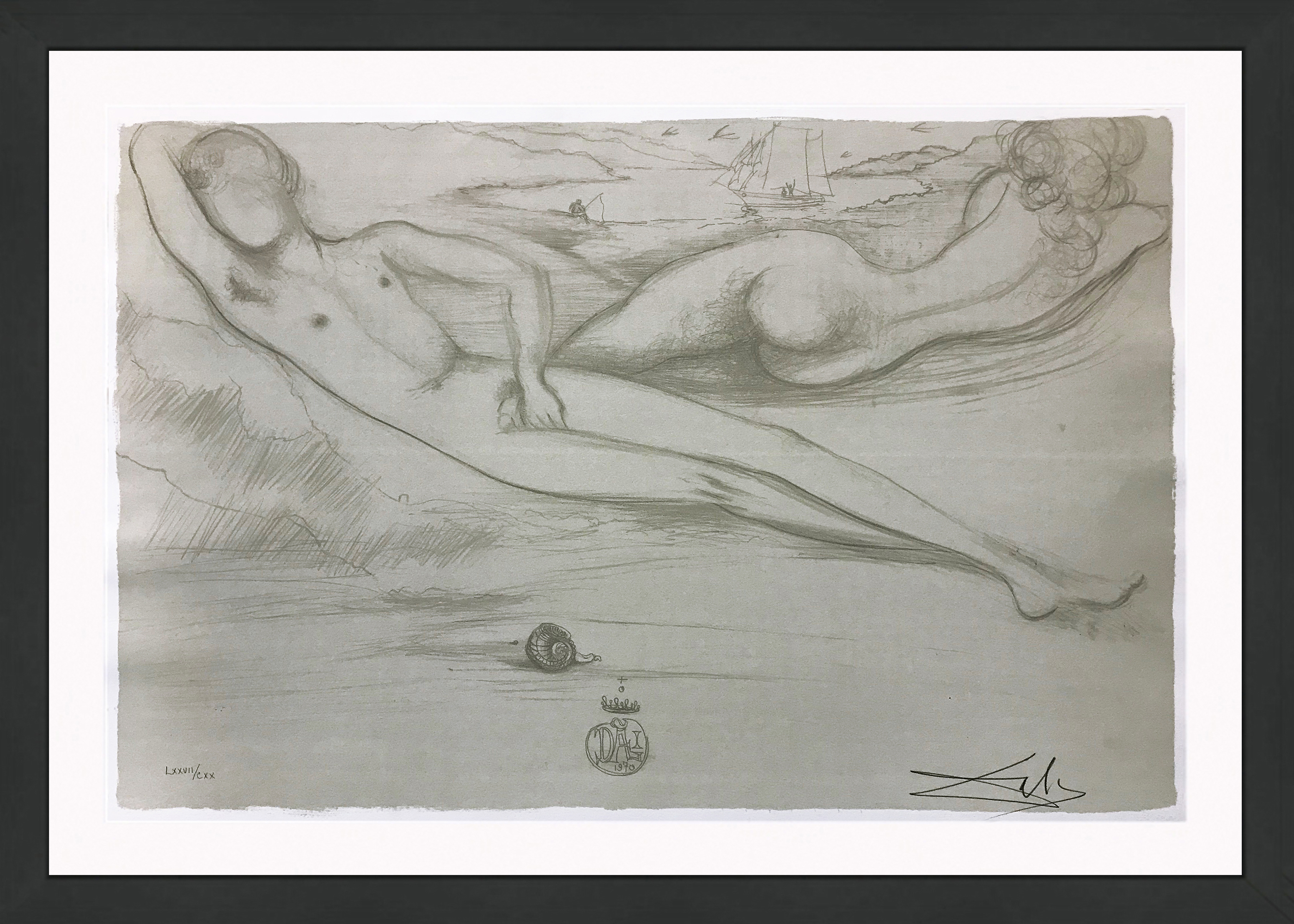A La Plage (At the Beach), framed hand signed lithograph by Salvador Dalí