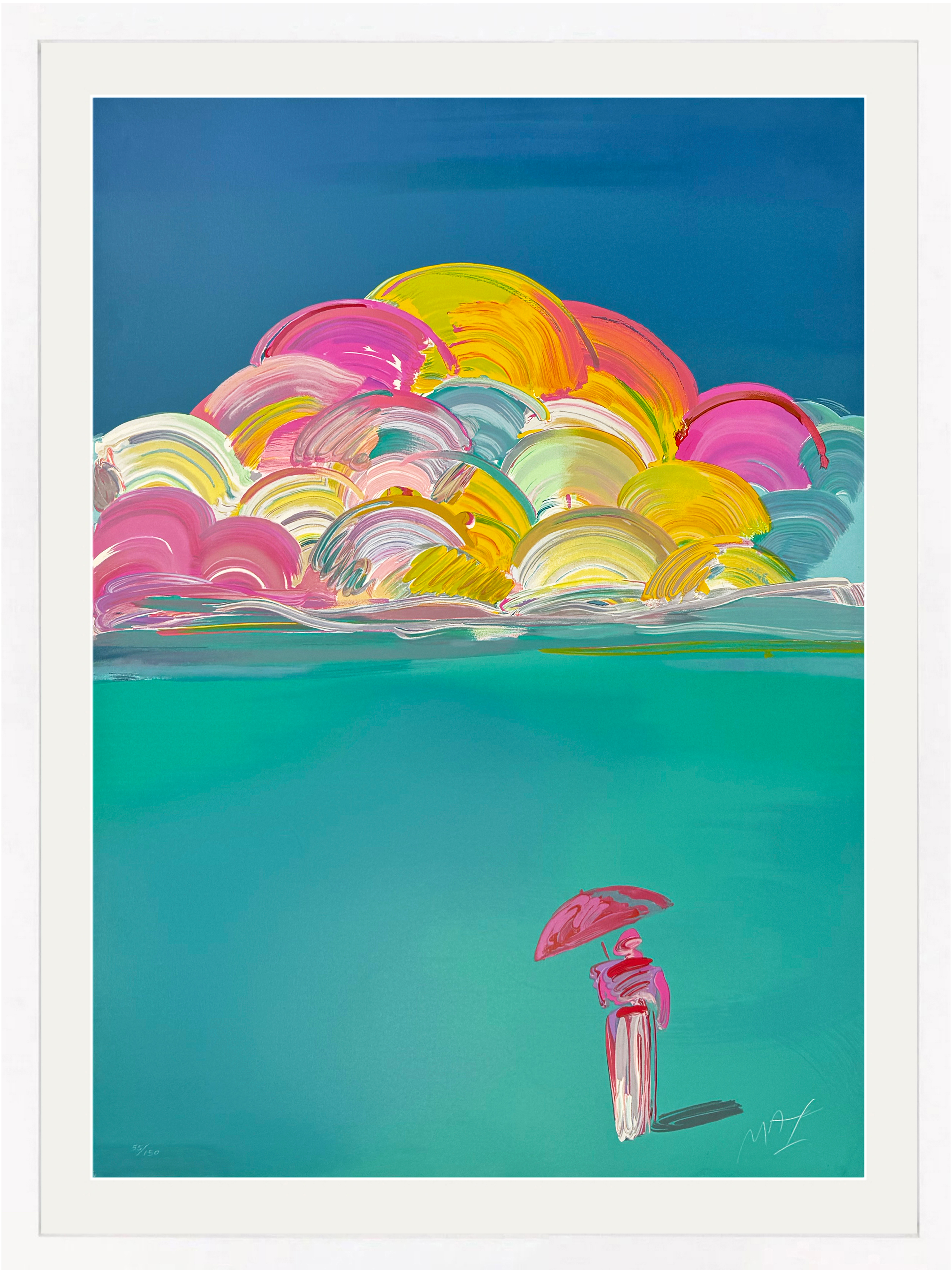 Umbrella Man With Rainbow Sky (large framed signed serigraph) by Peter Max