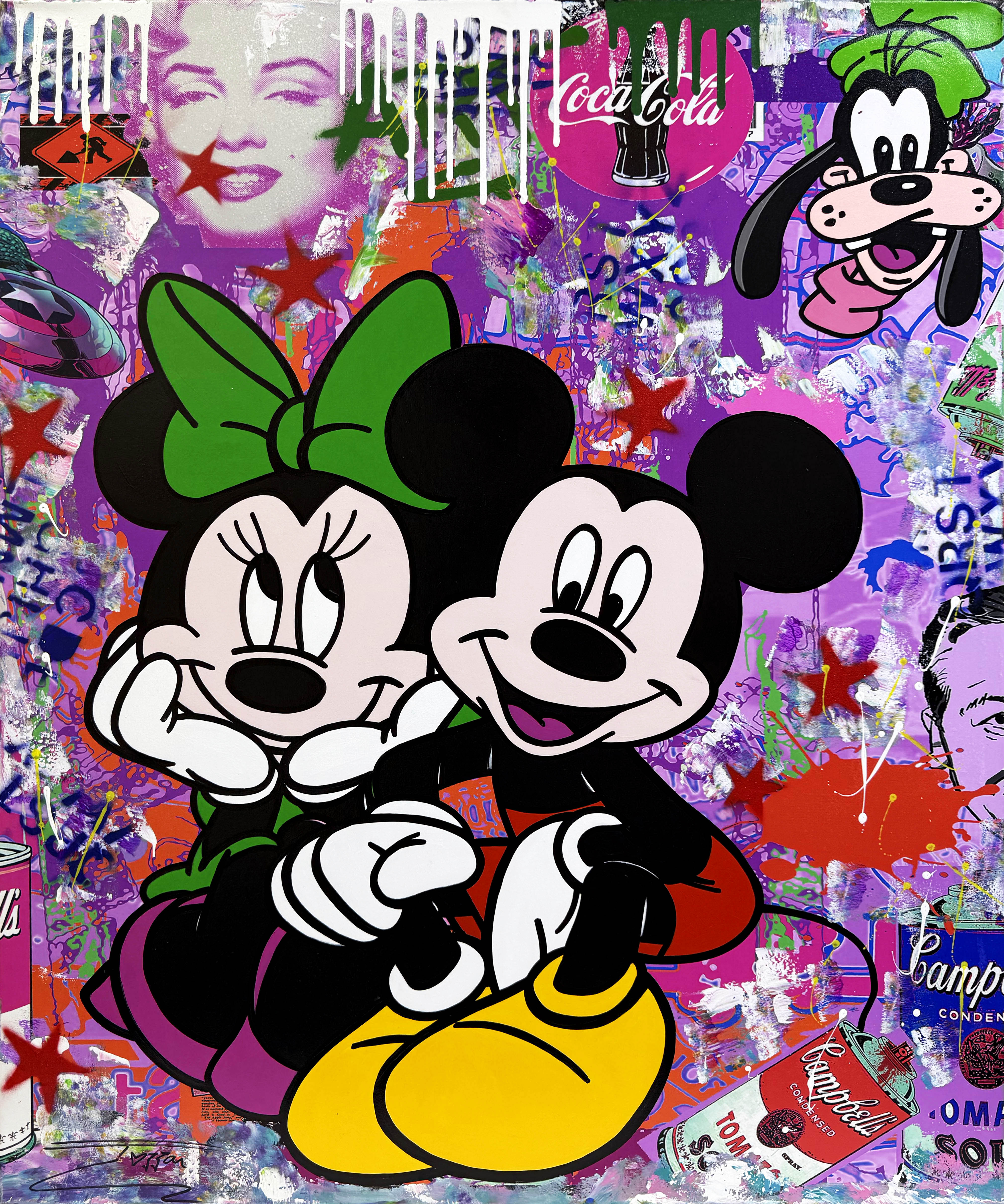 Contemplation (Mickey Minnie Mouse), large original painting by Jozza