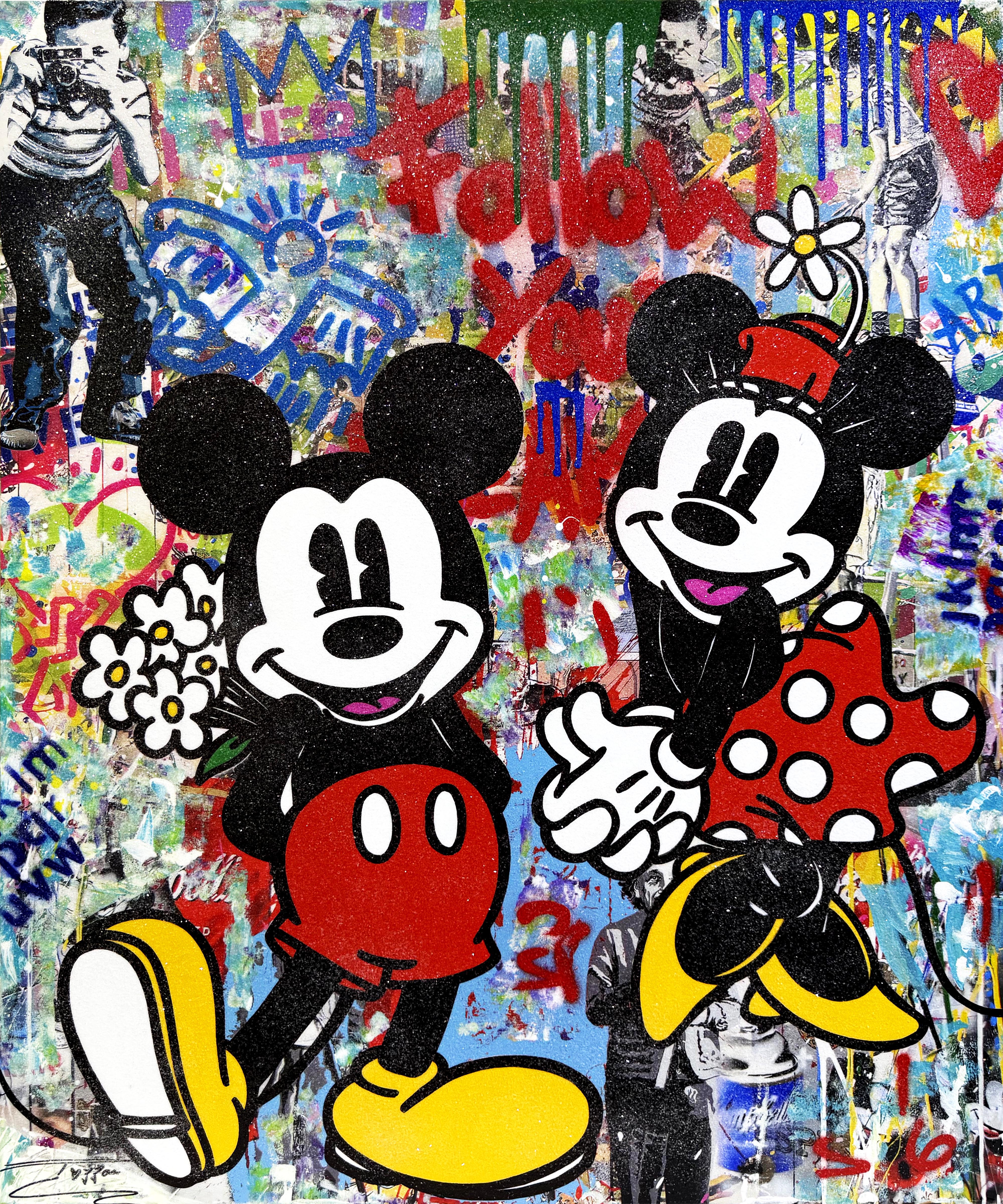 Follow Your Dream (Mickey Minnie Mouse), original painting with diamond dus by Jozza