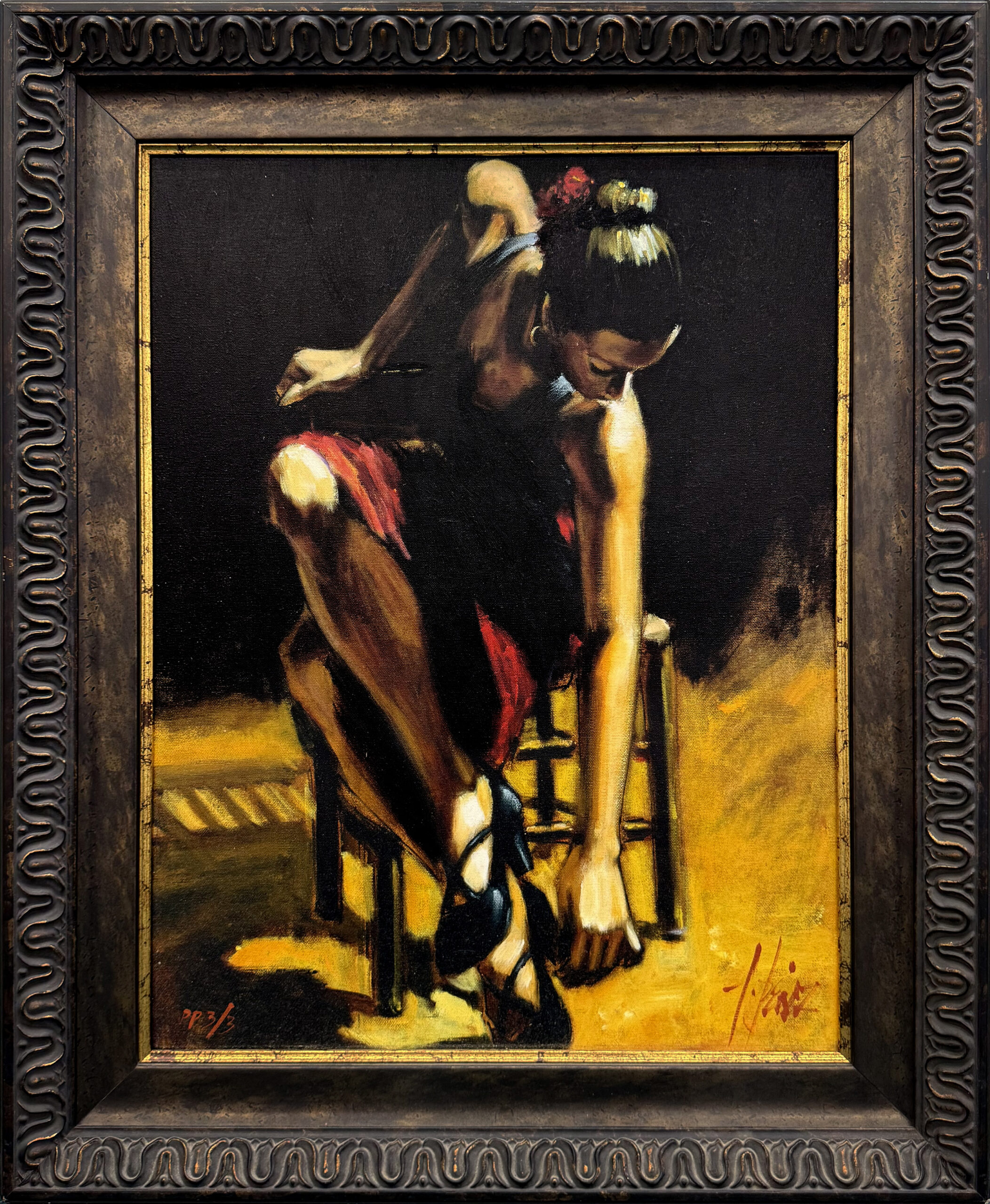 Dancer in Red Skirt (signed enhanced giclee on canvas) by Fabian Perez