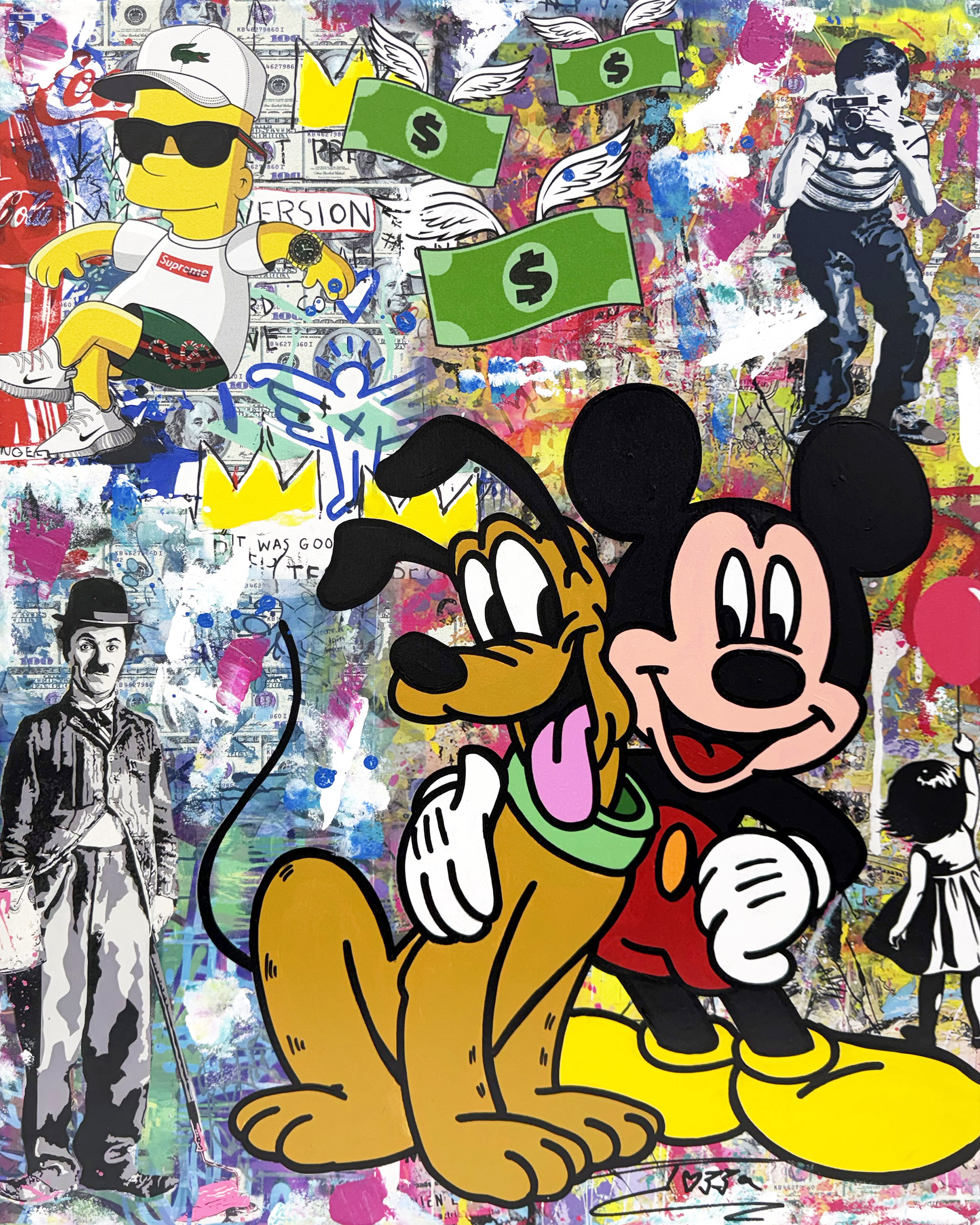 Pink Balloon (Mickey Mouse), original painting on canvas by Jozza
