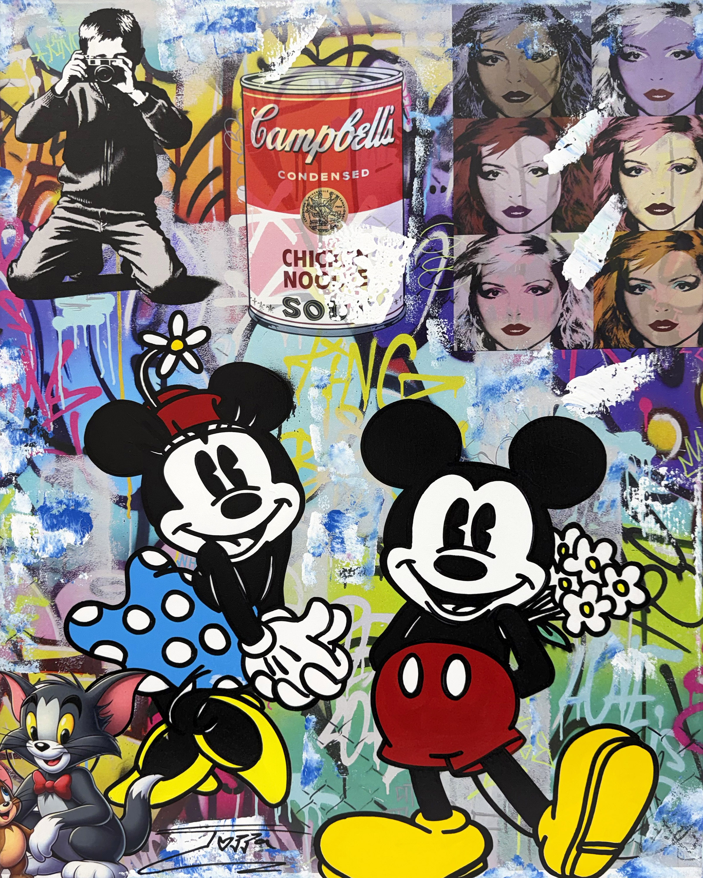 Surprise Flowers (Mickey and Minnie Mouse), original painting by Jozza