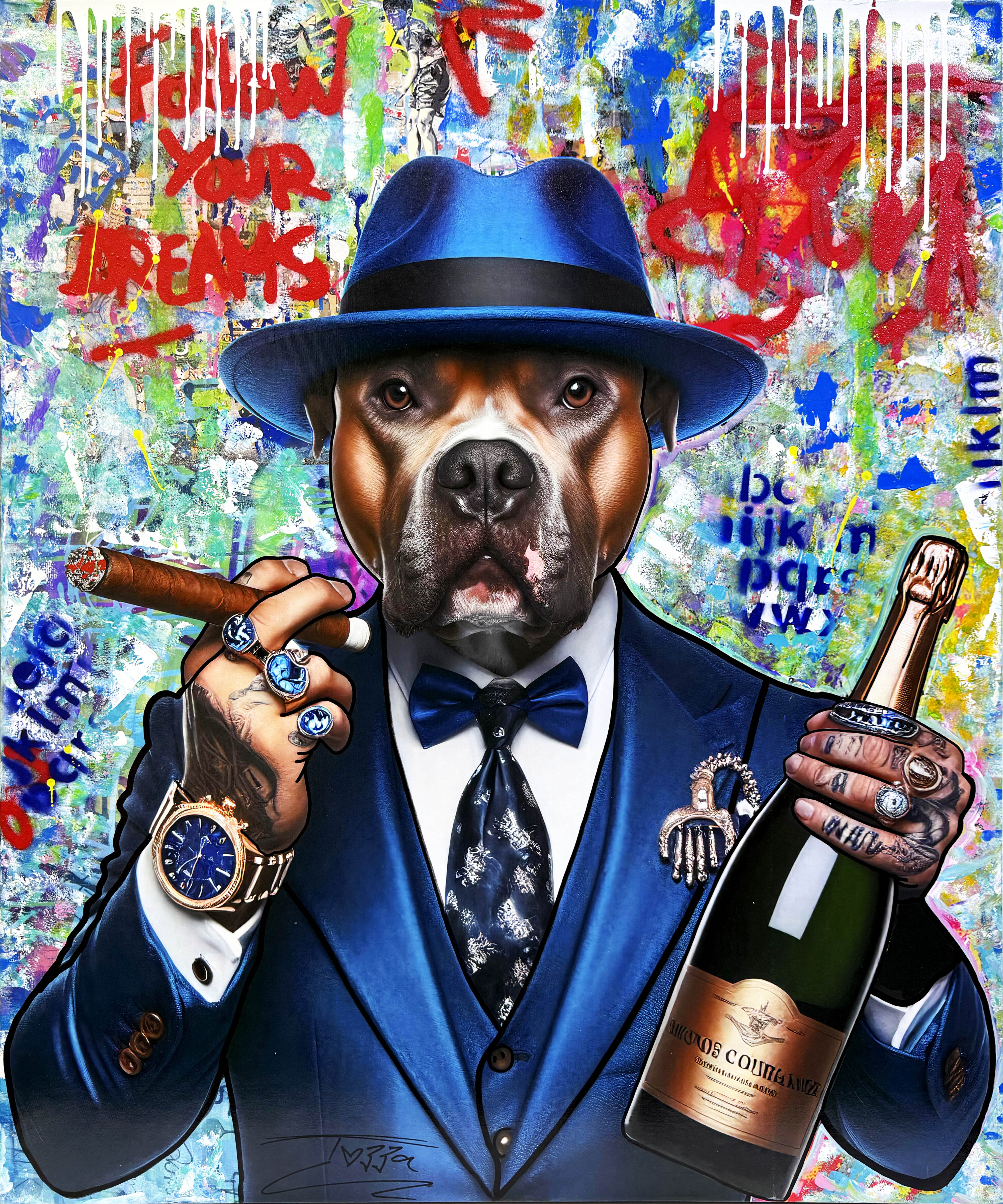 Champagne And Bling! (large original painting on canvas) by Jozza
