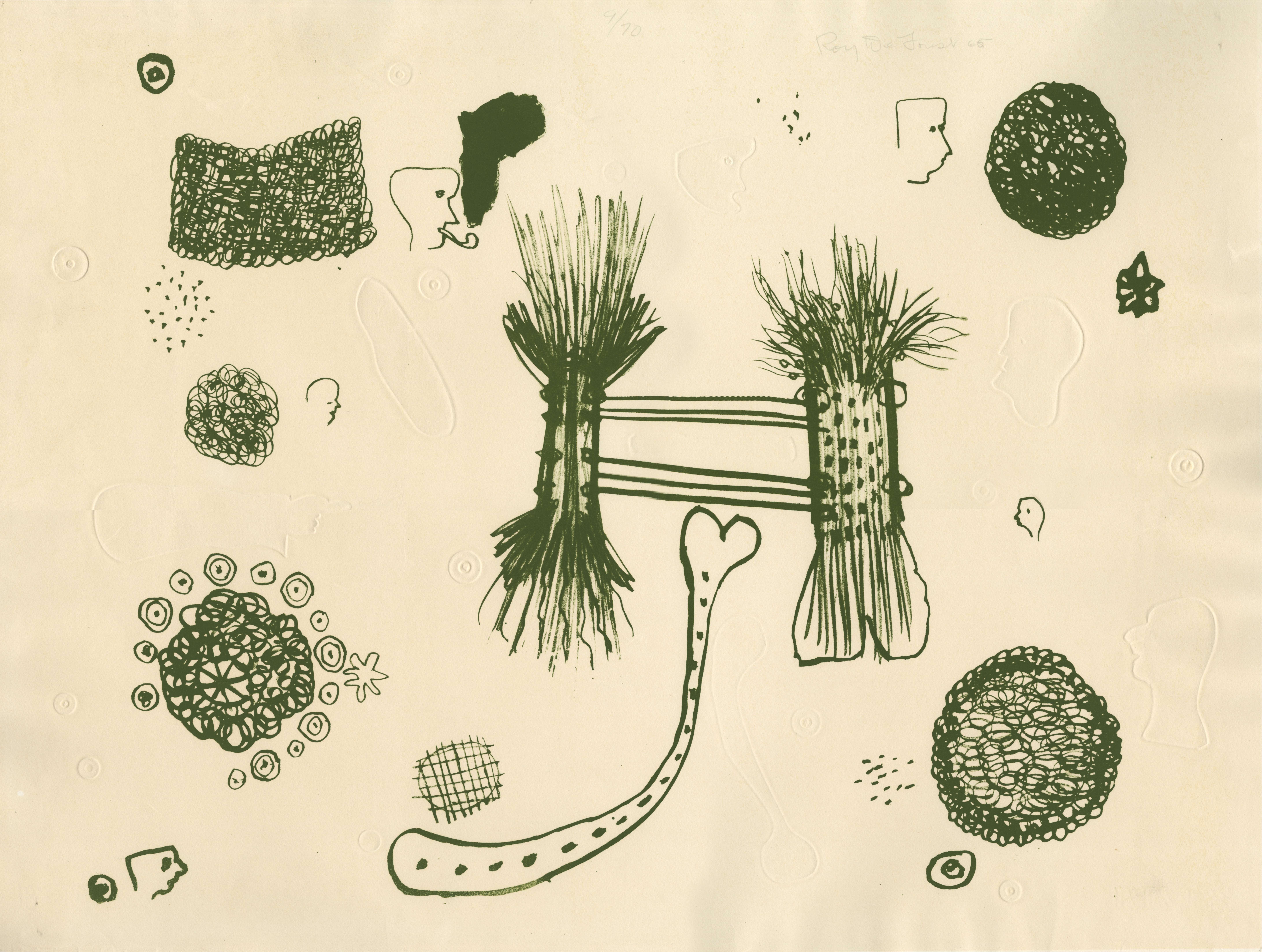Untitled (abstraction in green) by Roy De Forest