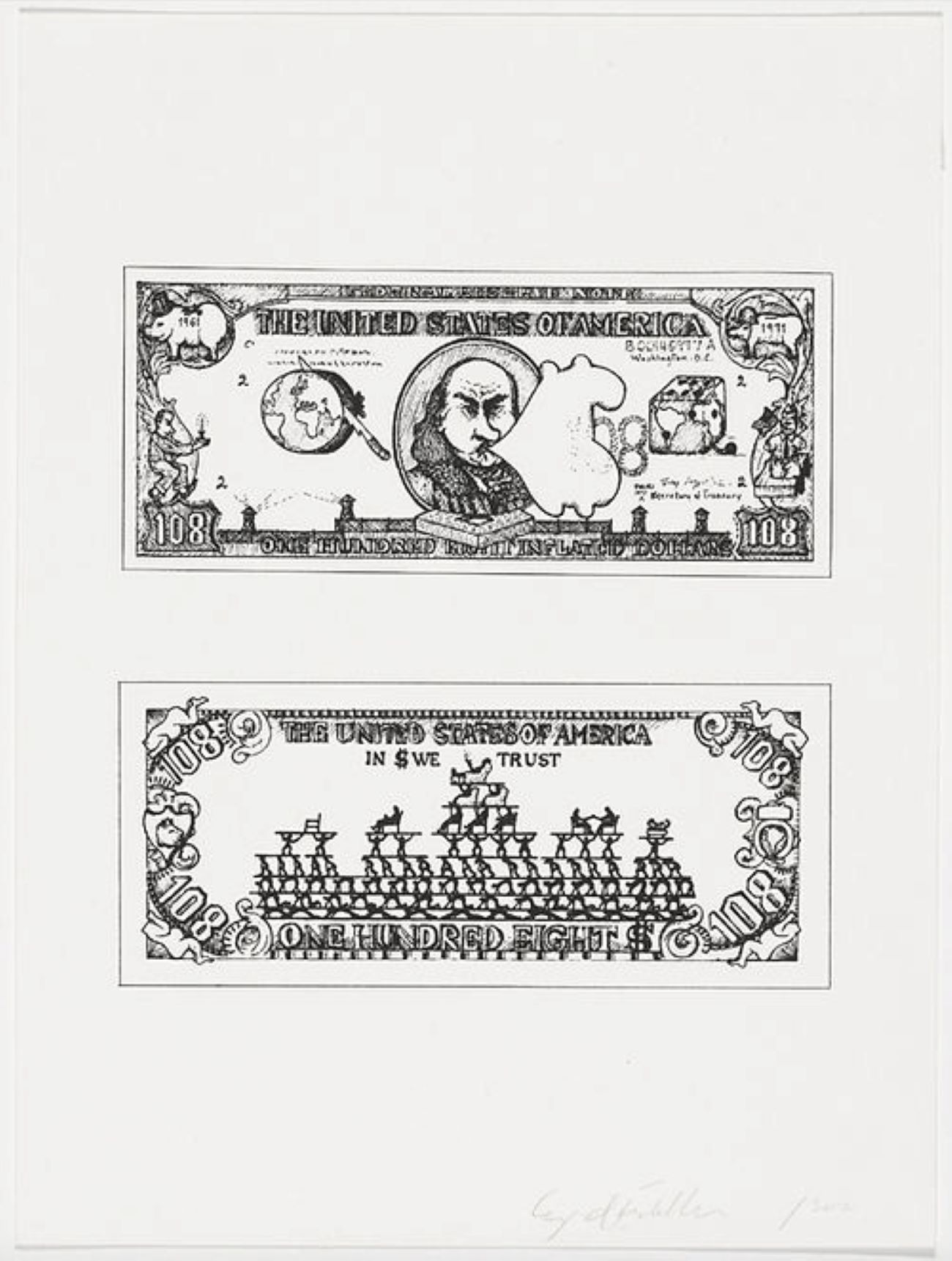 $108 Bill from The New York Collection for Stockholm by Oyvind Fahlstrom