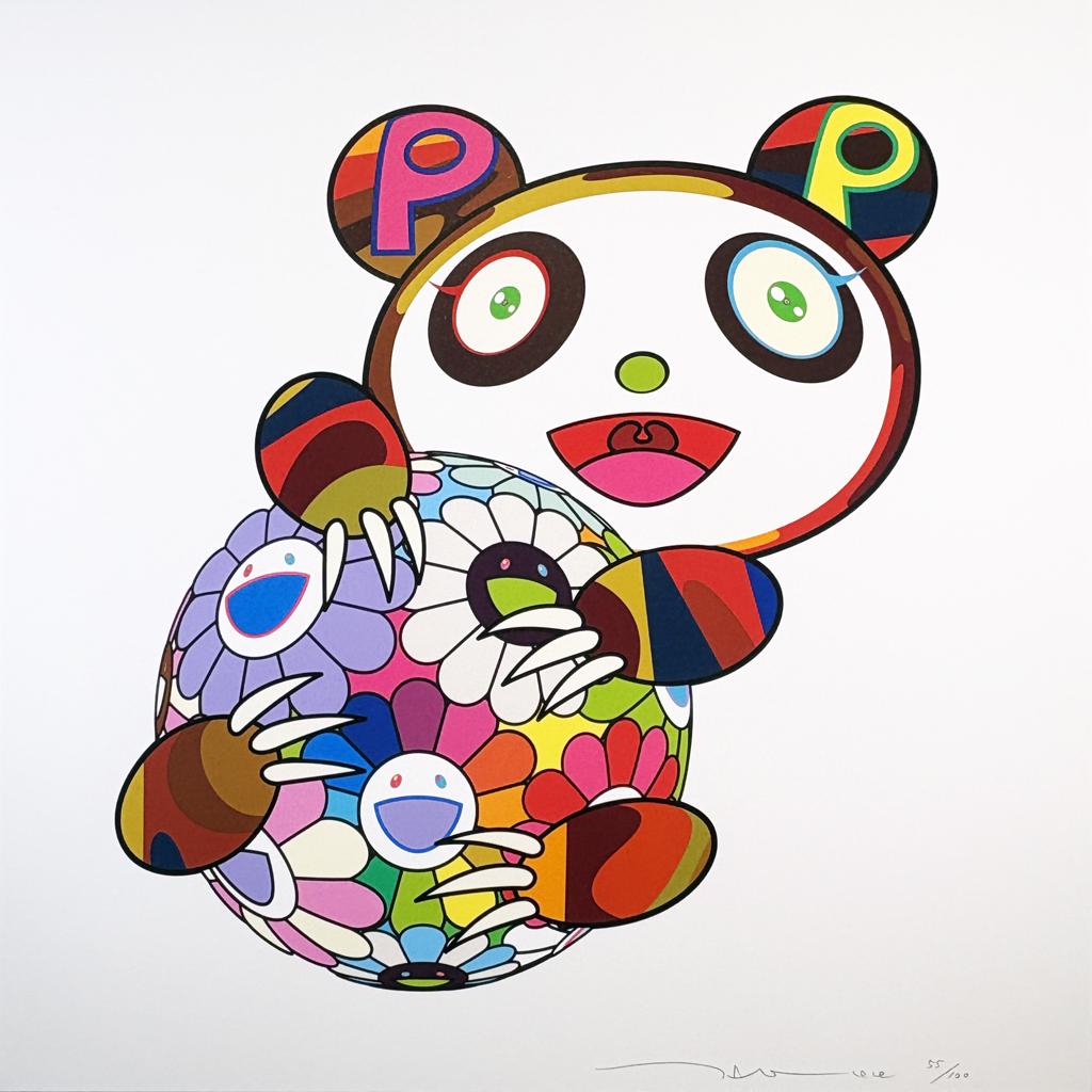 A Panda Cub Hugging a Ball of Flowers by Takashi Murakami