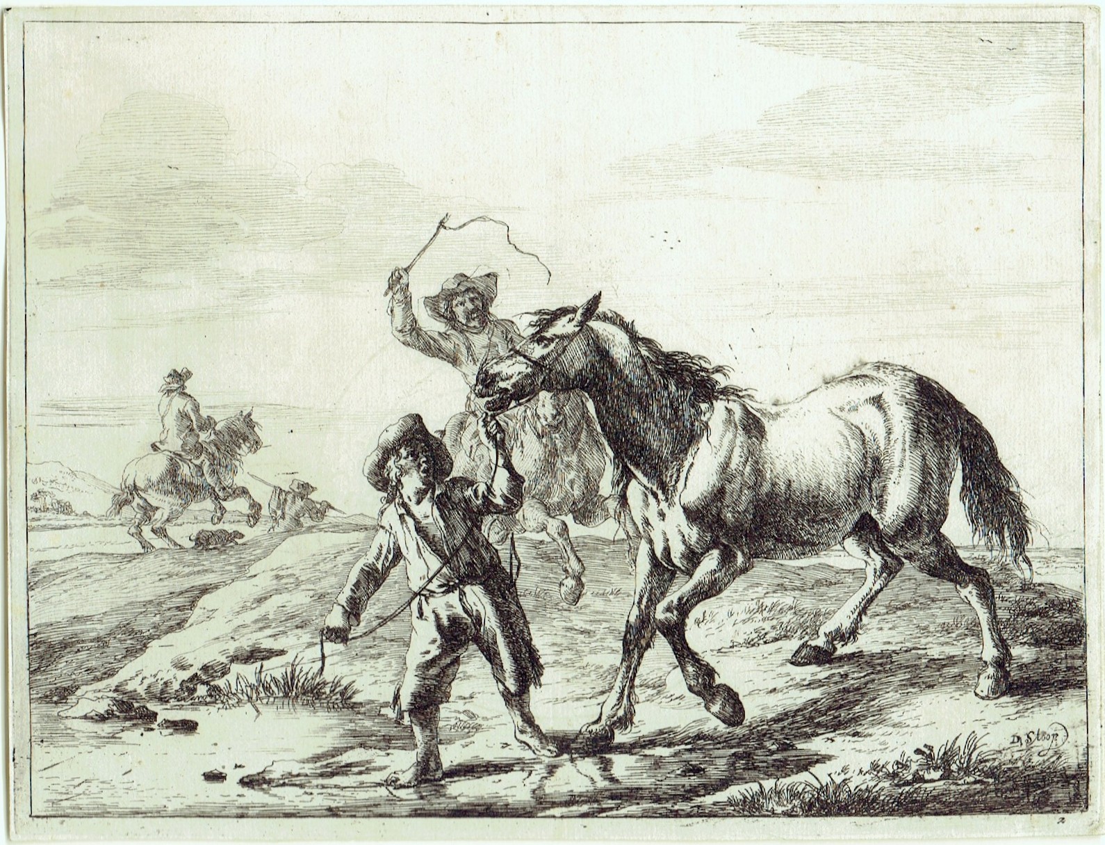 A Youth leading a reluctant Horse by Dirk Stoop
