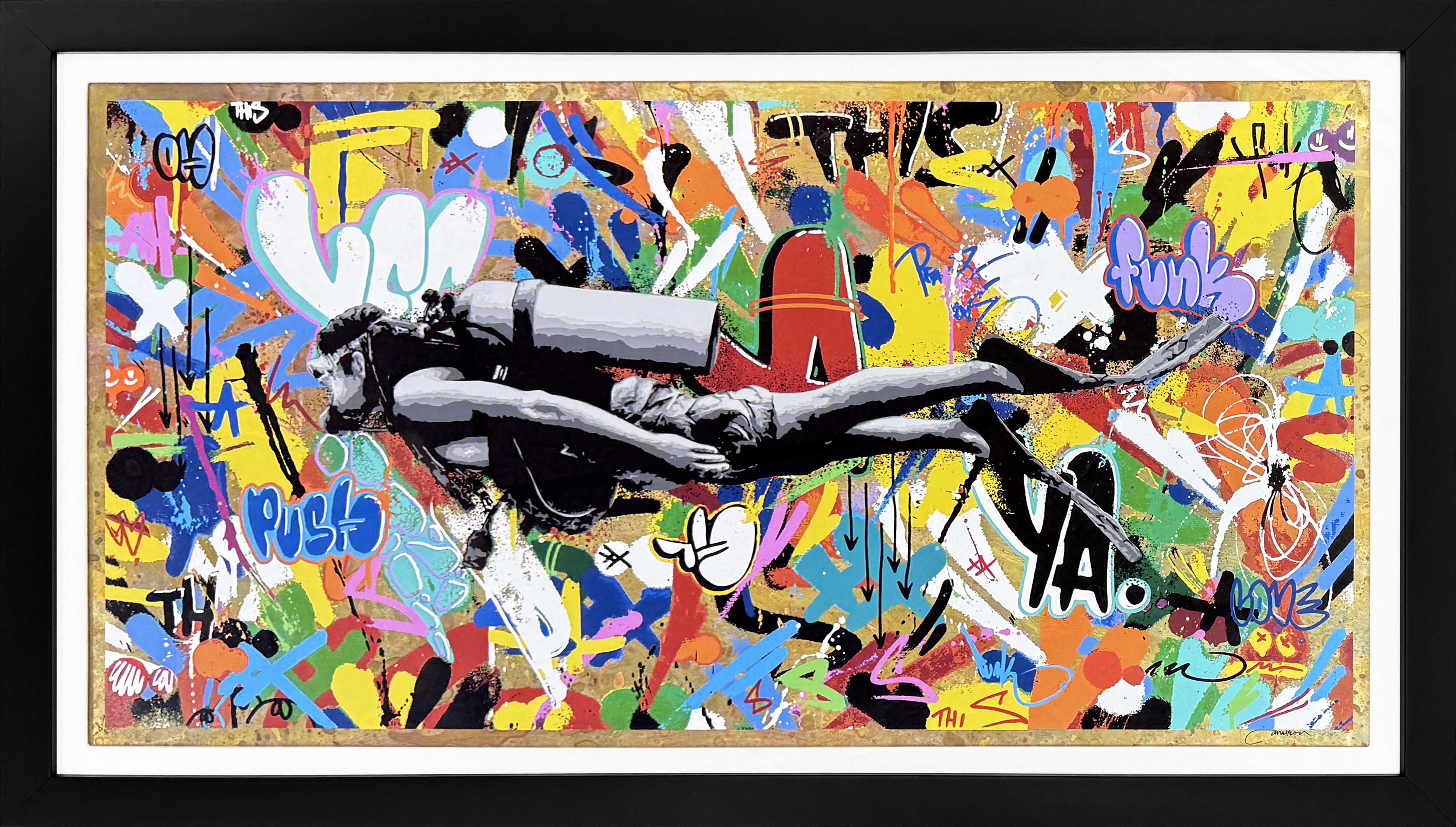 Scuba Diver (rare signed screen print on brass) by Martin Whatson