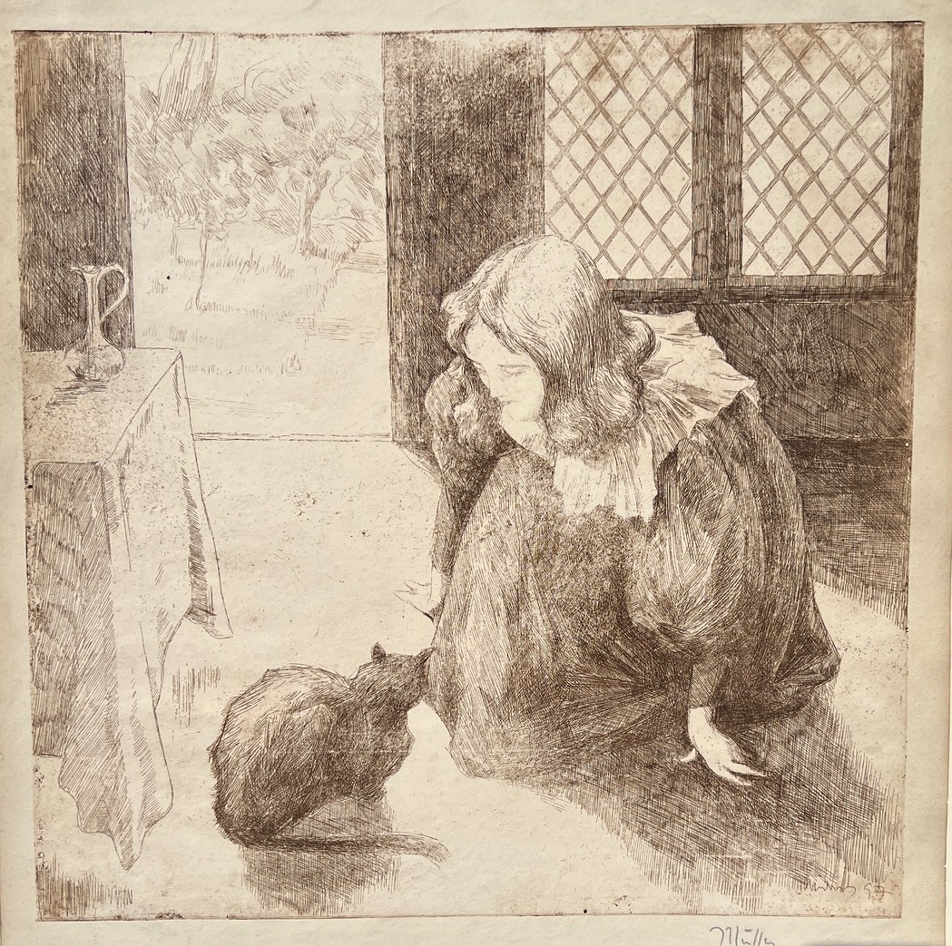 La petite fille au chat (Little girl with cat) by Alfredo Muller