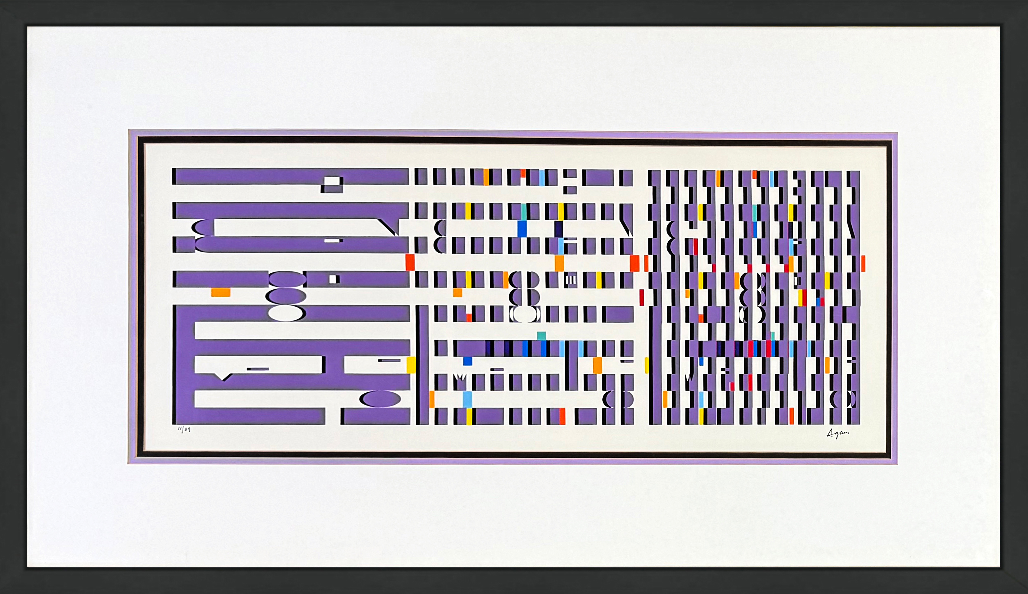 Purple Progression (large framed hand signed abstract screen print) by Yaacov Agam