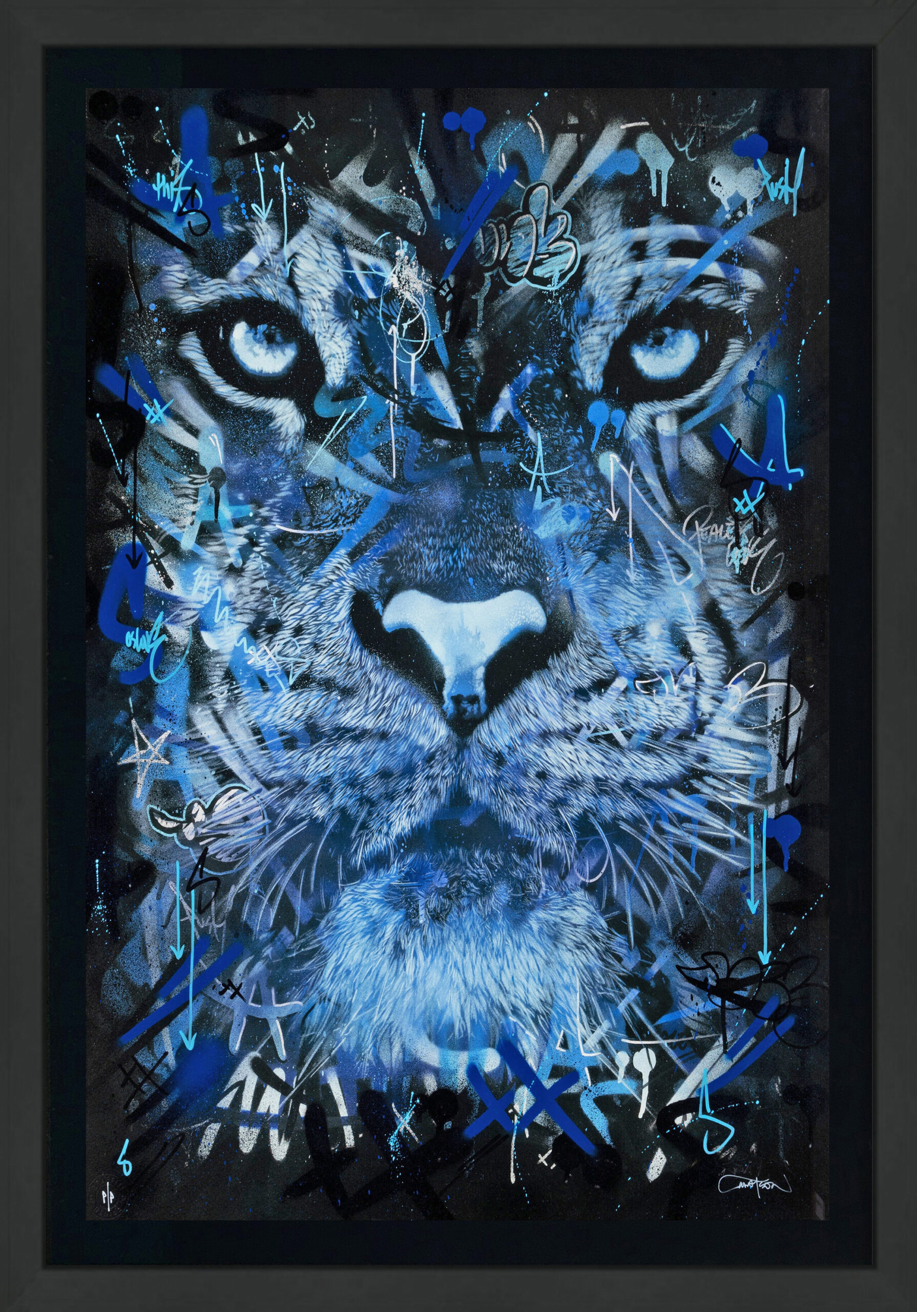 Martin Whatson x Snik, Tiger Blue, Unique Snik x Martin Whatson dual signed embellished screen print by SNIK