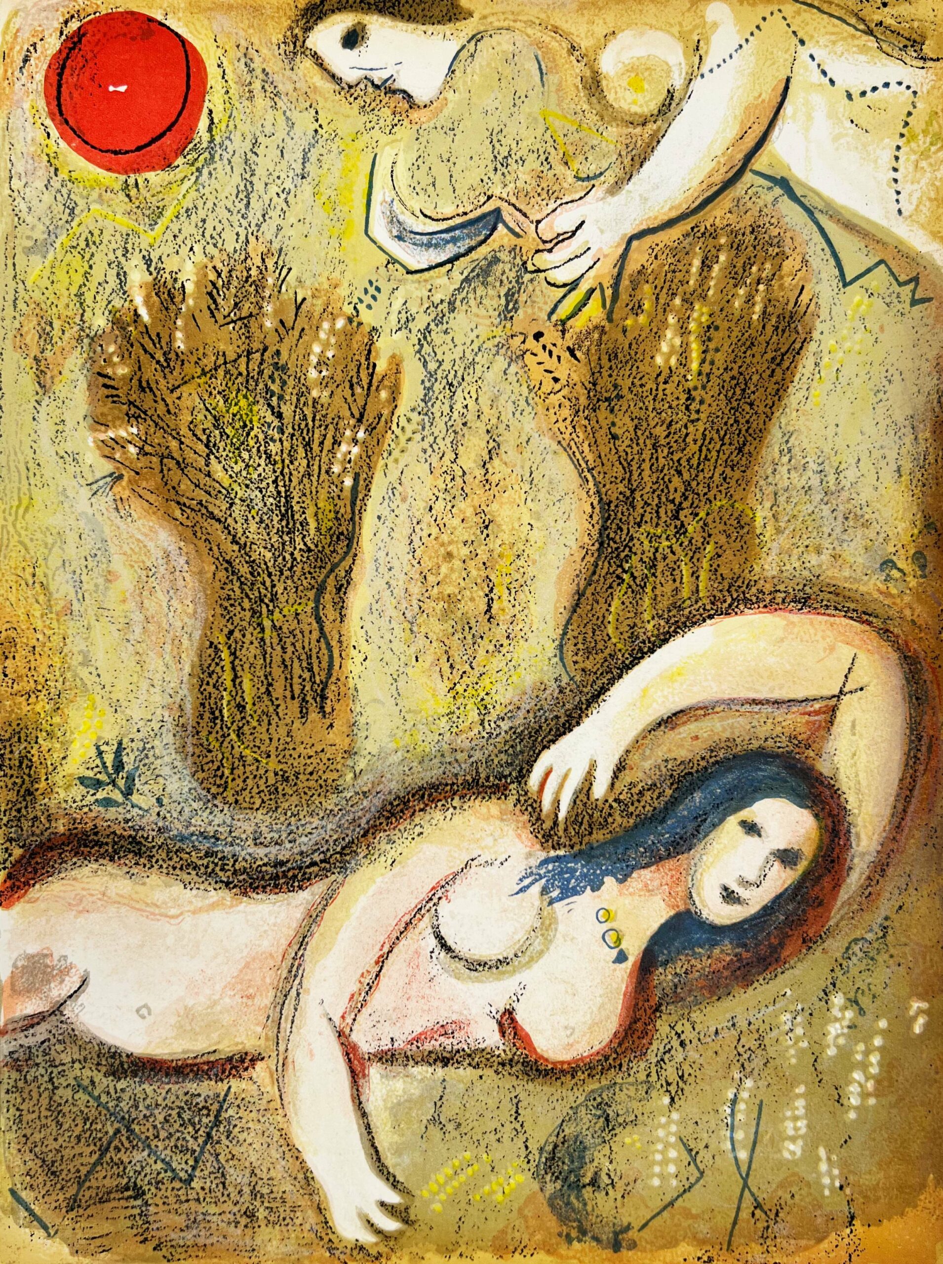 Boaz wakes up and sees Ruth by Marc Chagall
