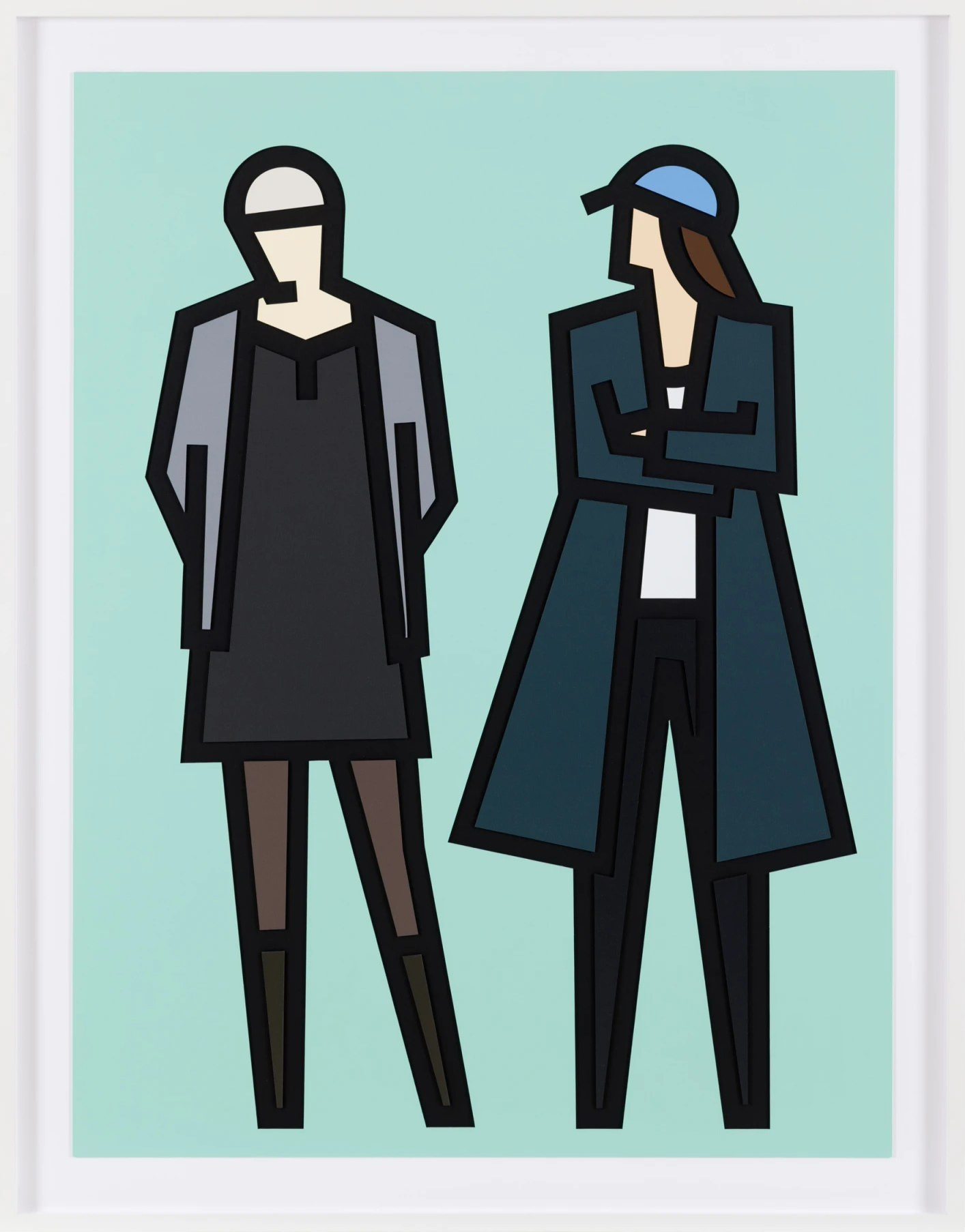 Jade and Julia (from Standing Couples), hand signed relief with collage by Julian Opie