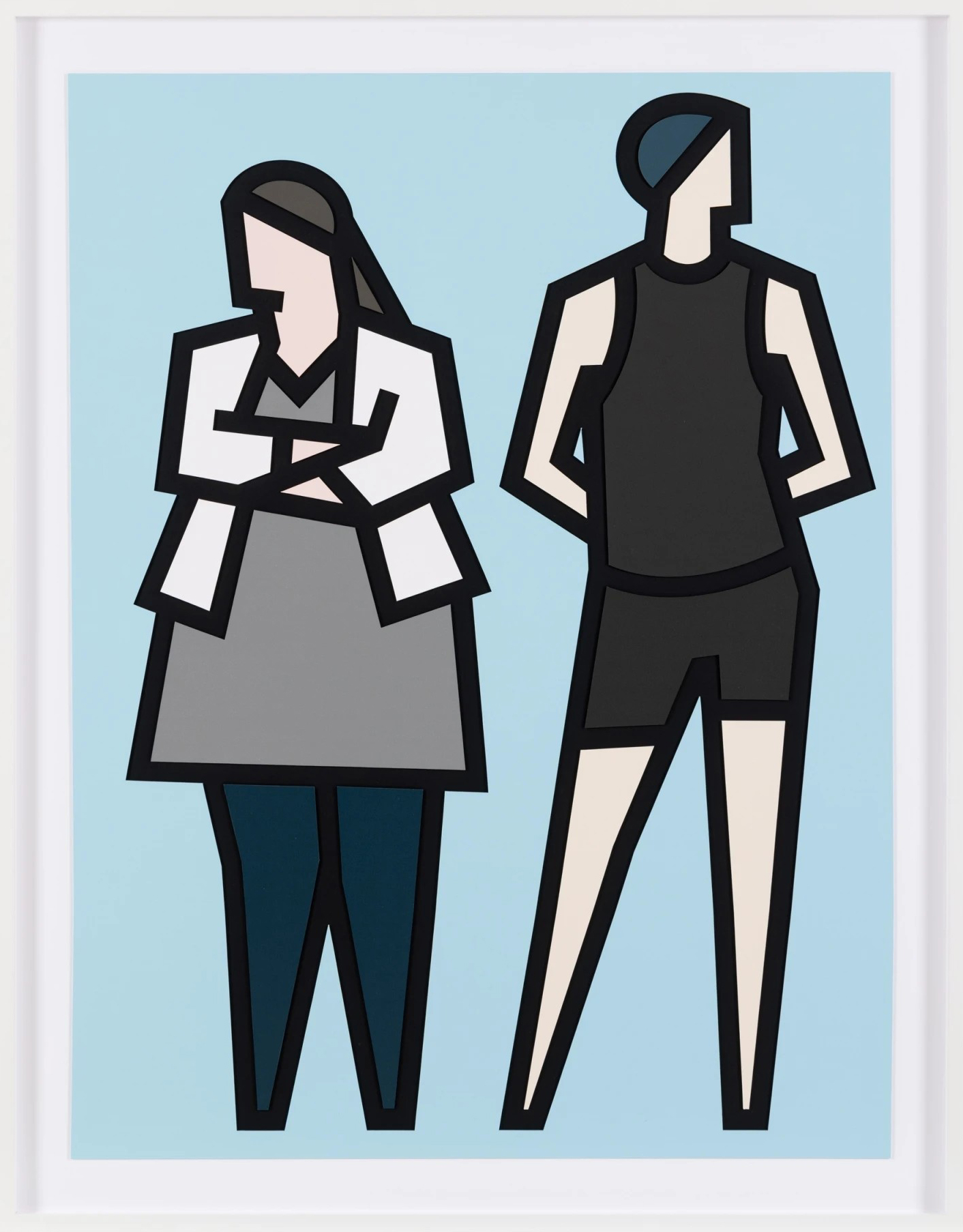 Lydia and Garrett (from Standing Couples), hand signed relief with collage by Julian Opie