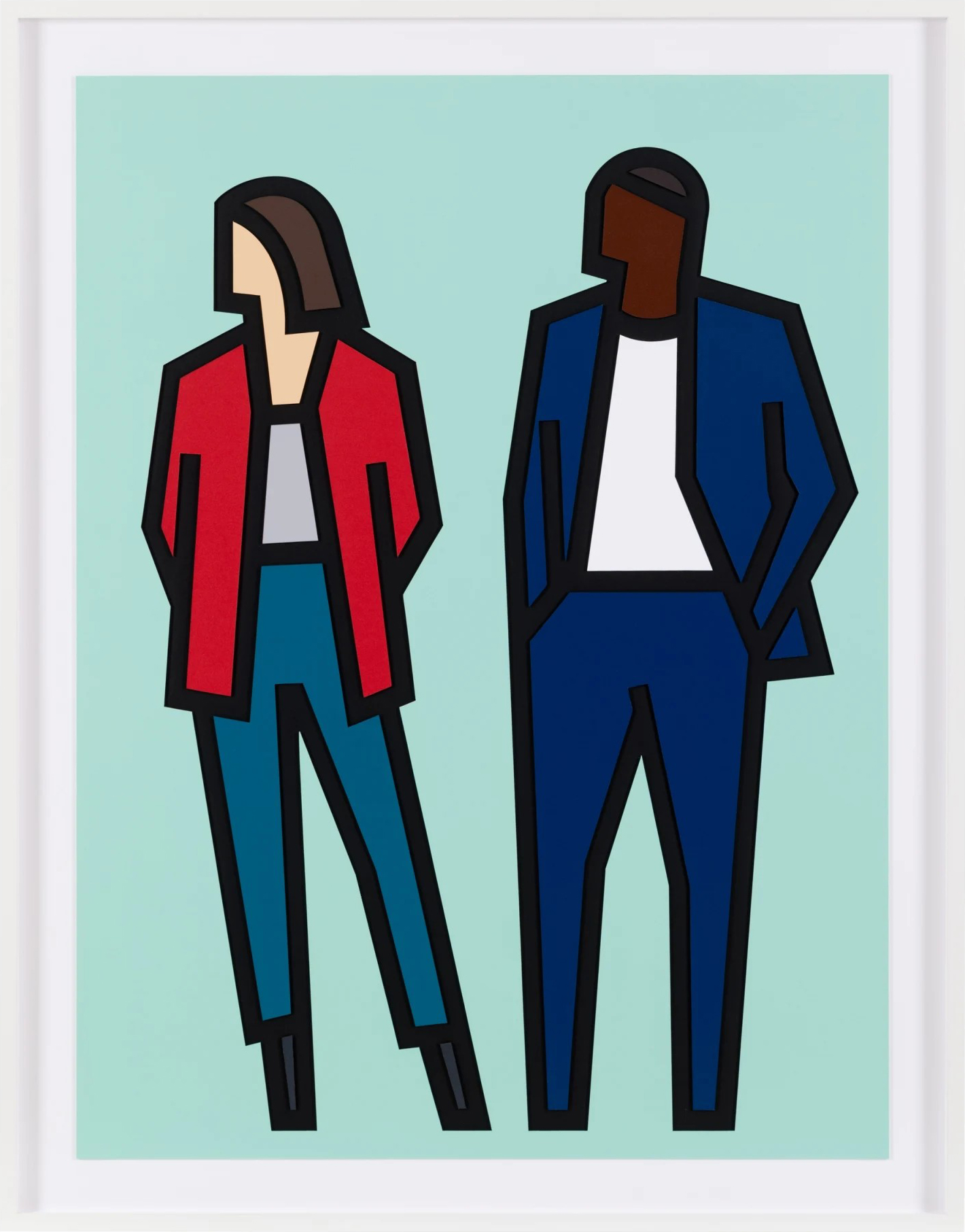 Carmen and Fabien (from Standing Couples), hand signed relief with collage by Julian Opie