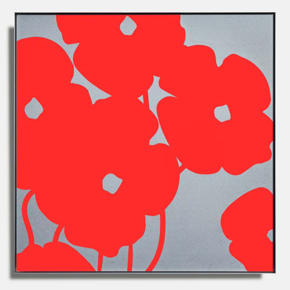 Red Poppies in Cement (signed acrylic and concrete print on aluminum) by Donald Sultan
