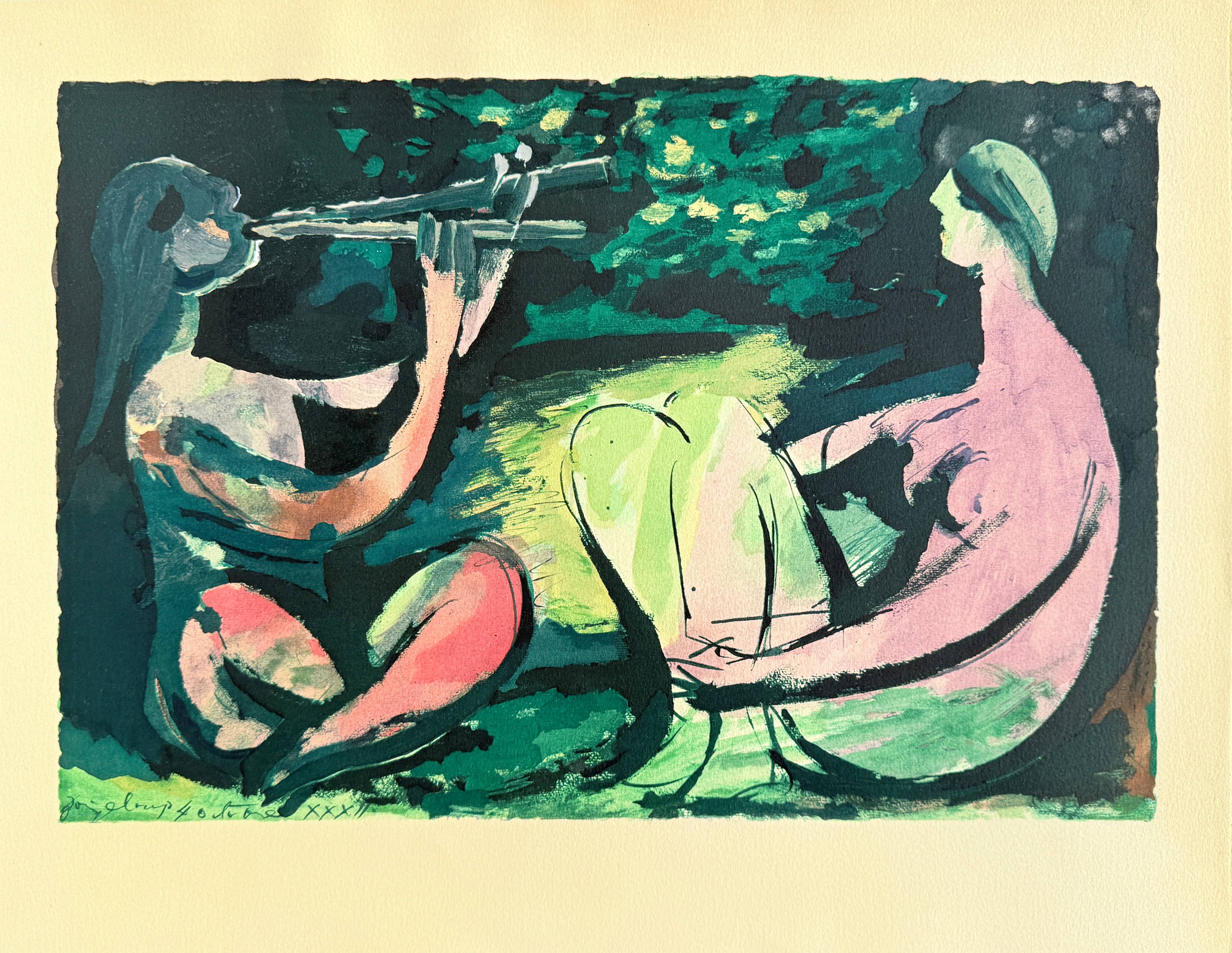 Joueur de diaule et nu by Pablo Picasso