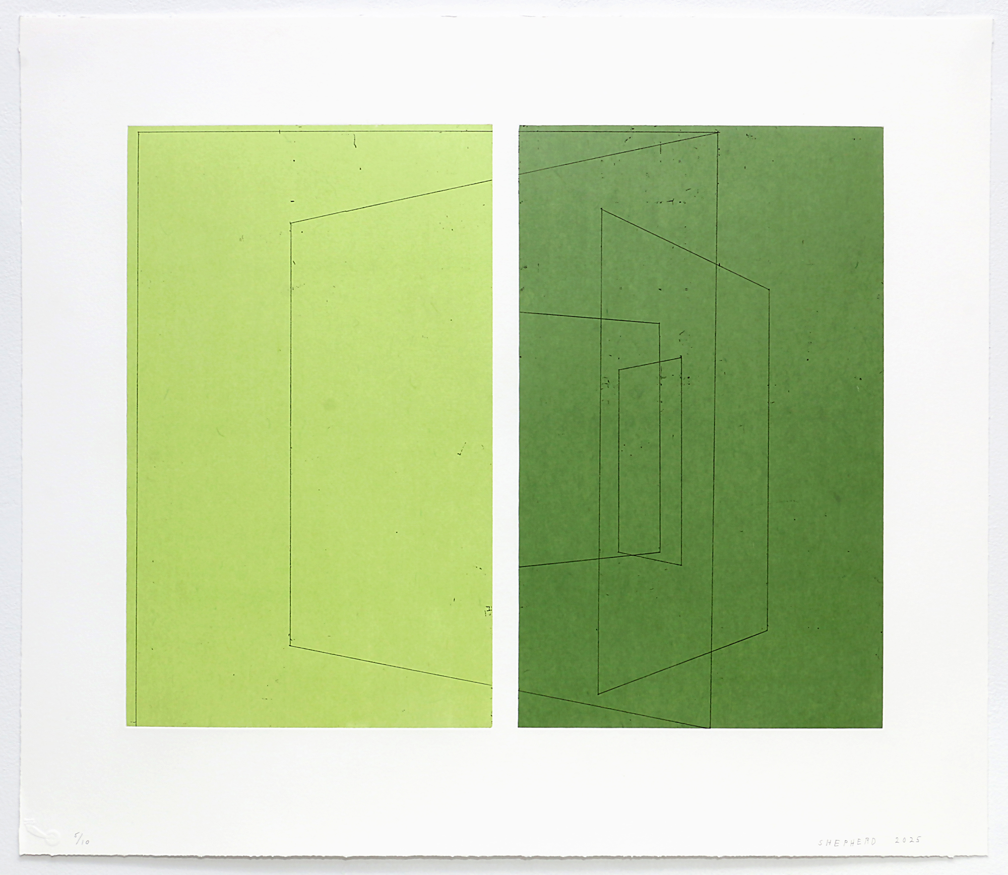 Windows, two pea greens by Kate Shepherd