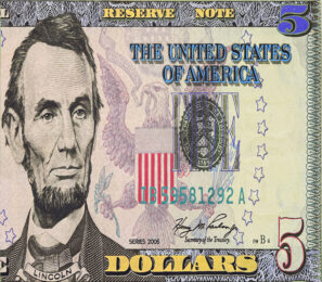 Lincoln Five Dollar Bill (huge unique painting on canvas) by Steve Kaufman at GallArt.com