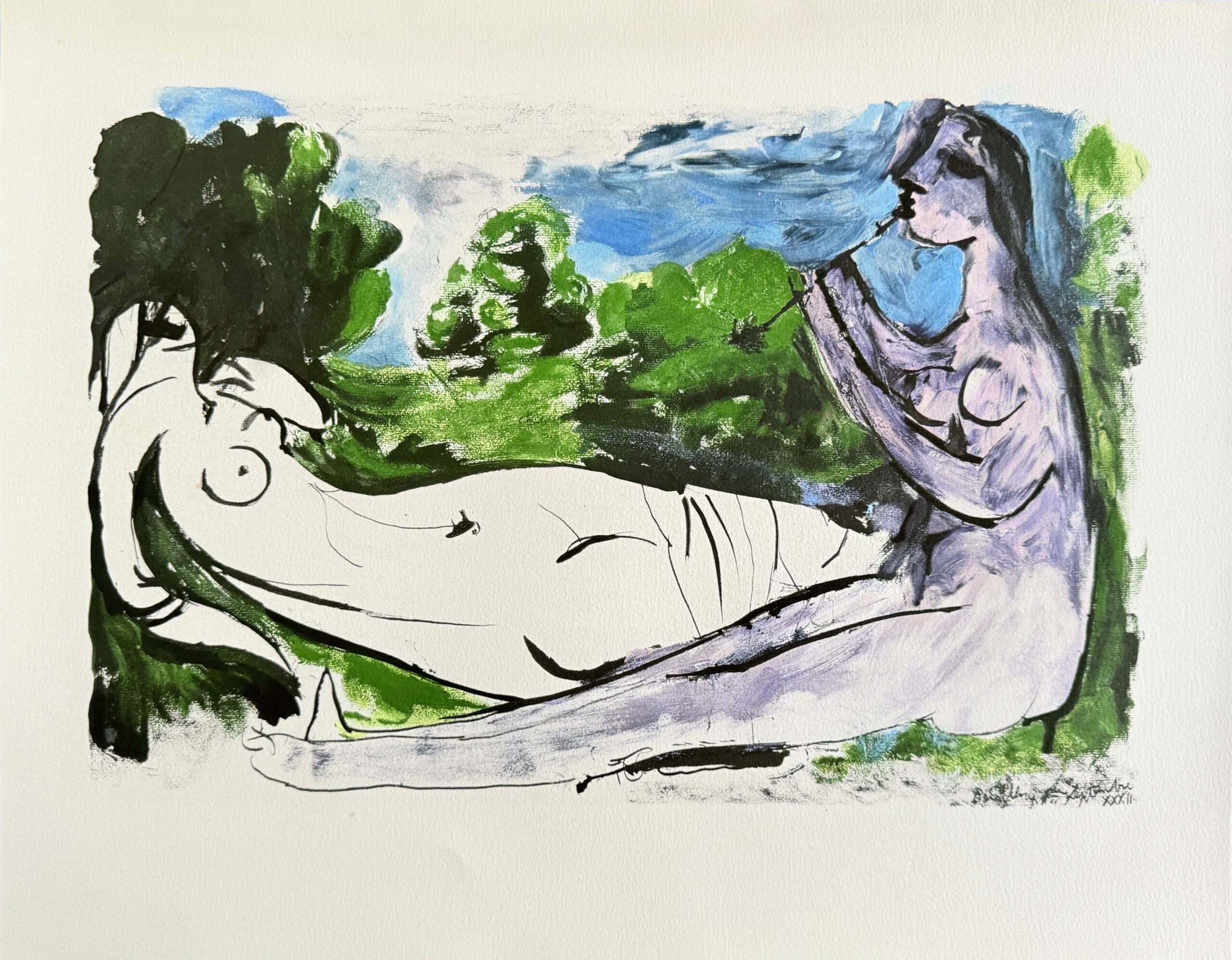 Femme nue couchée et joueur de flûte by Pablo Picasso