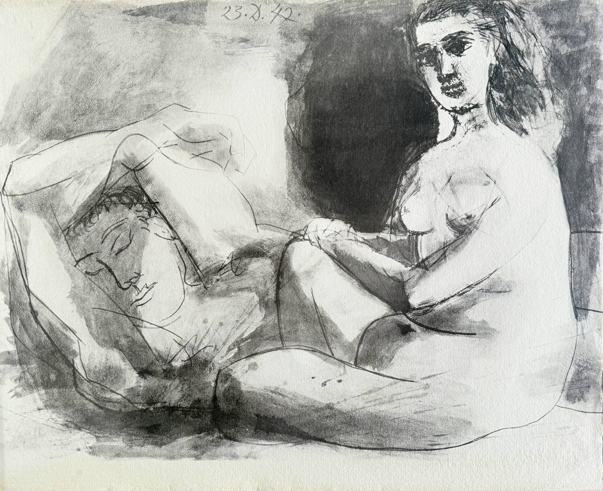 Homme couché et femme assise by Pablo Picasso