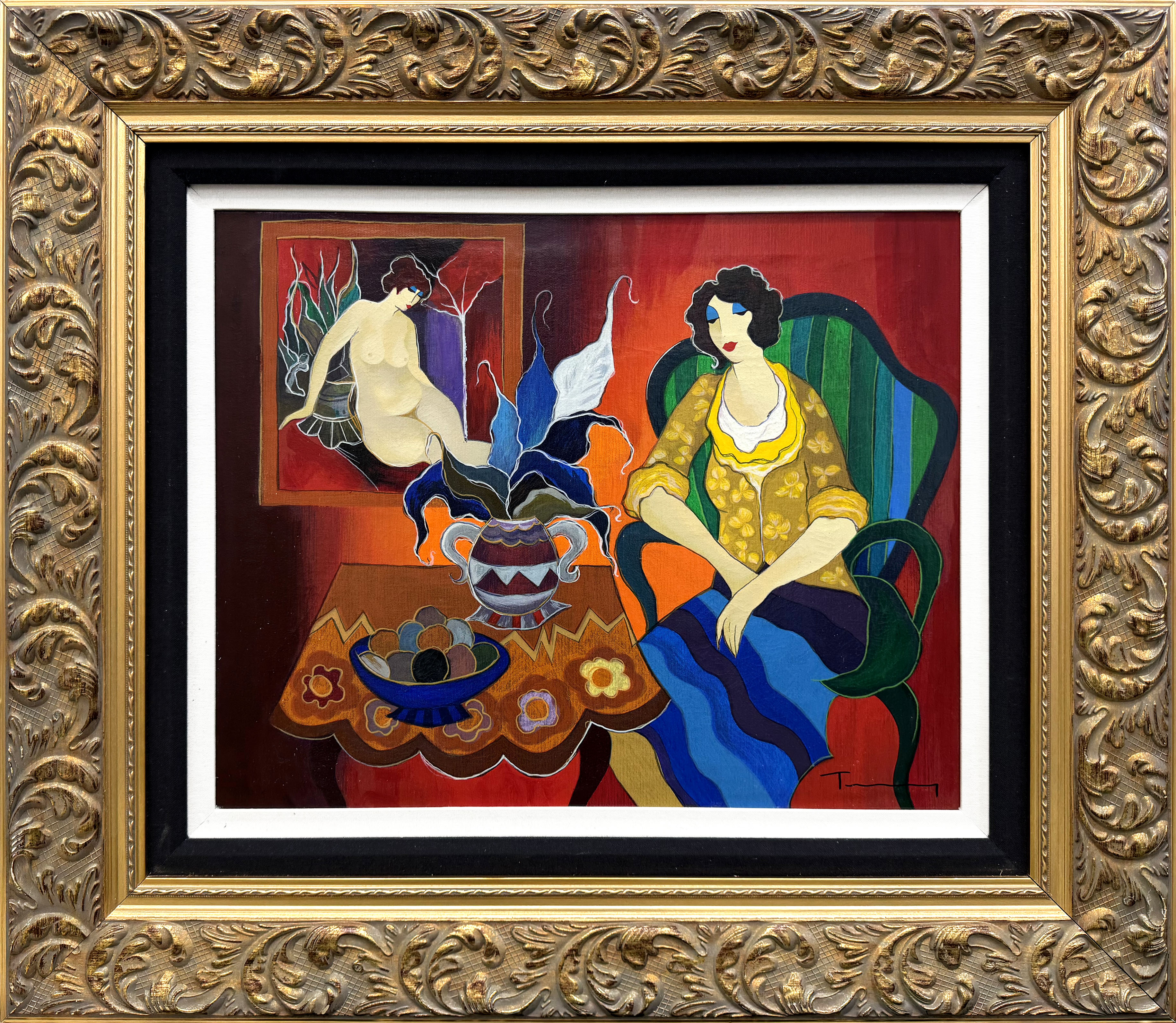Tranquility (framed unique hand painted serigraph on canvas) by Itzchak Tarkay