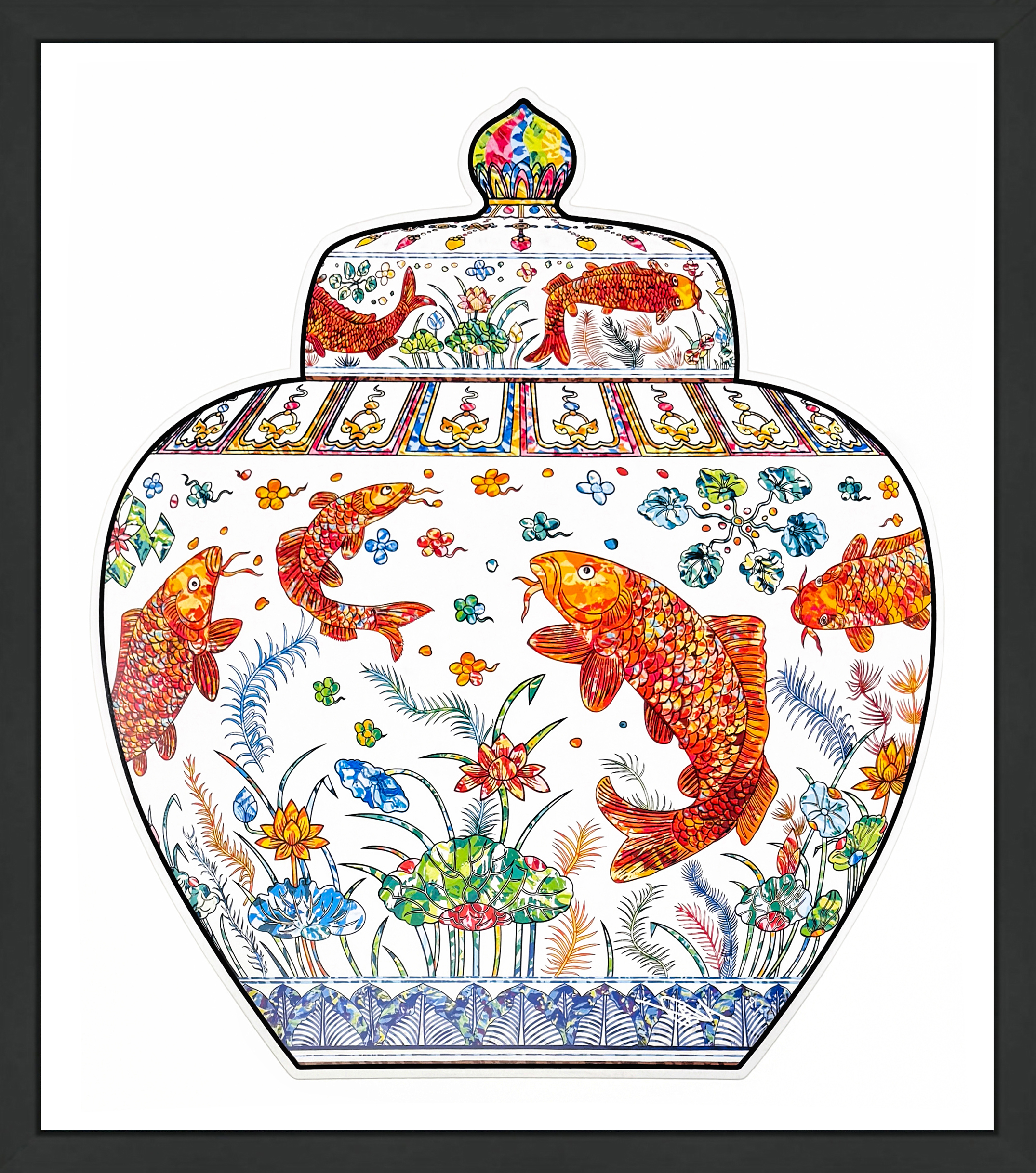 Lidded Jar with Design of a Lotus Pond (hand signed shaped lithograph) by Takashi Murakami