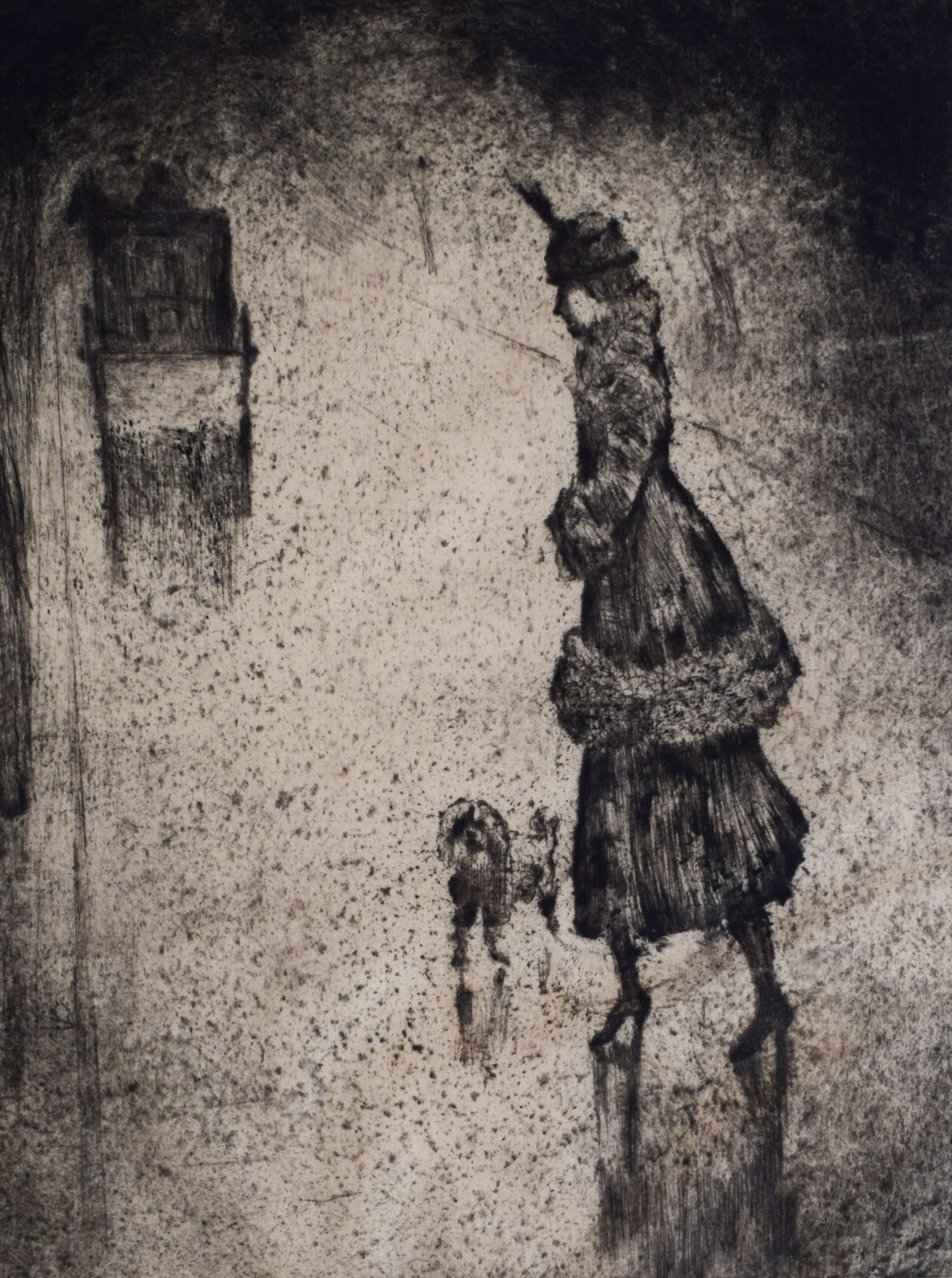 Lady with a Poodle on a Rainy Street (Carriage to the Left) by Lesser Ury