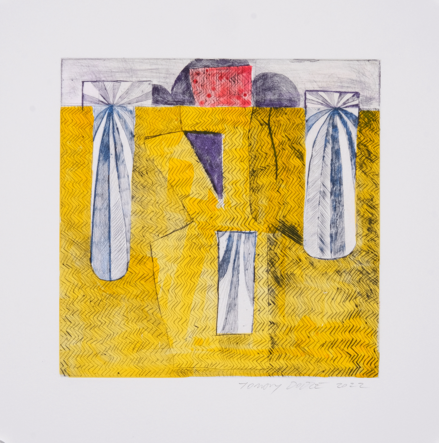 Abstract Drypoint Monoprint by Tomory Dodge