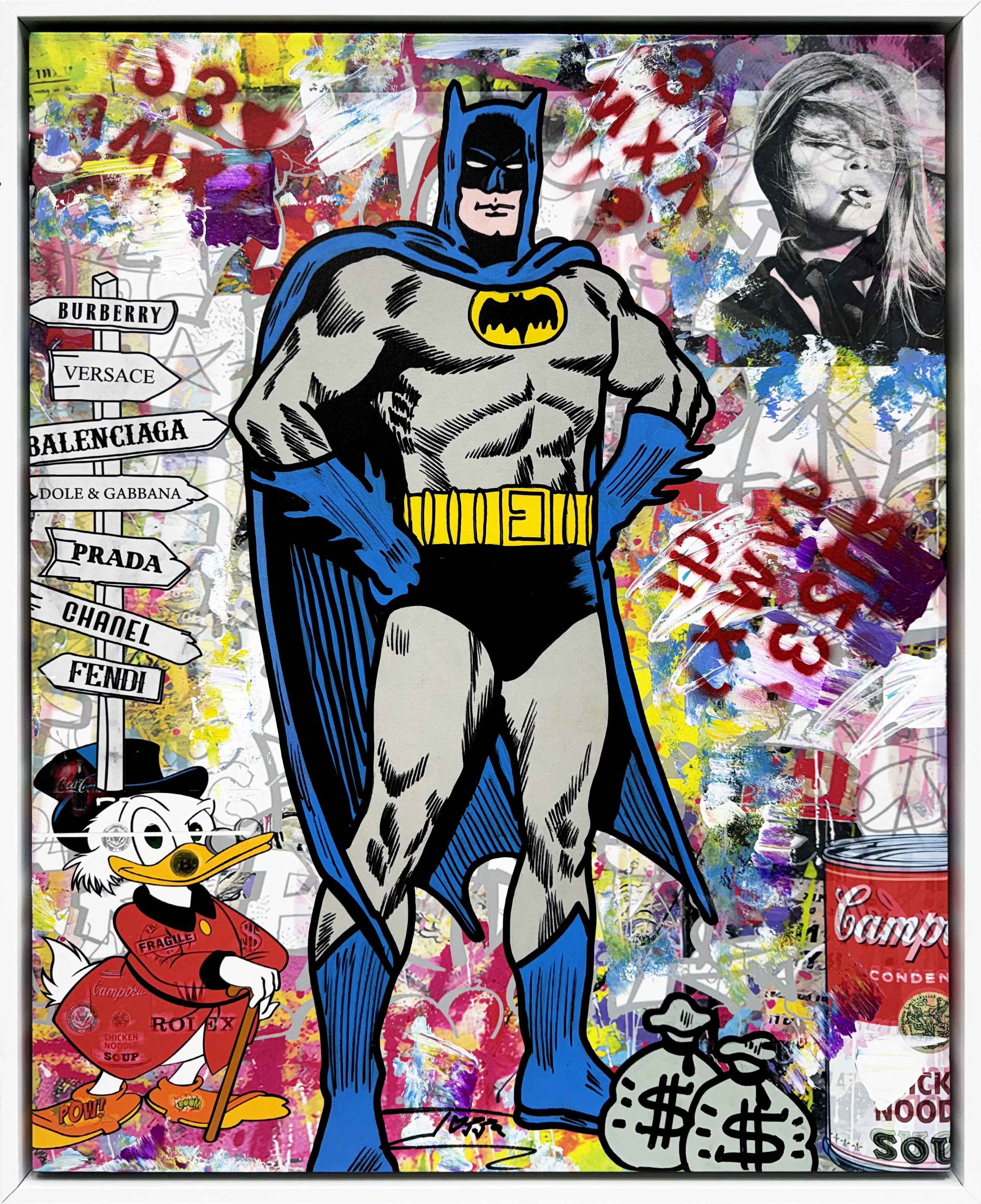 Caped Crusader (Batman), original painting with custom painted frame by Jozza