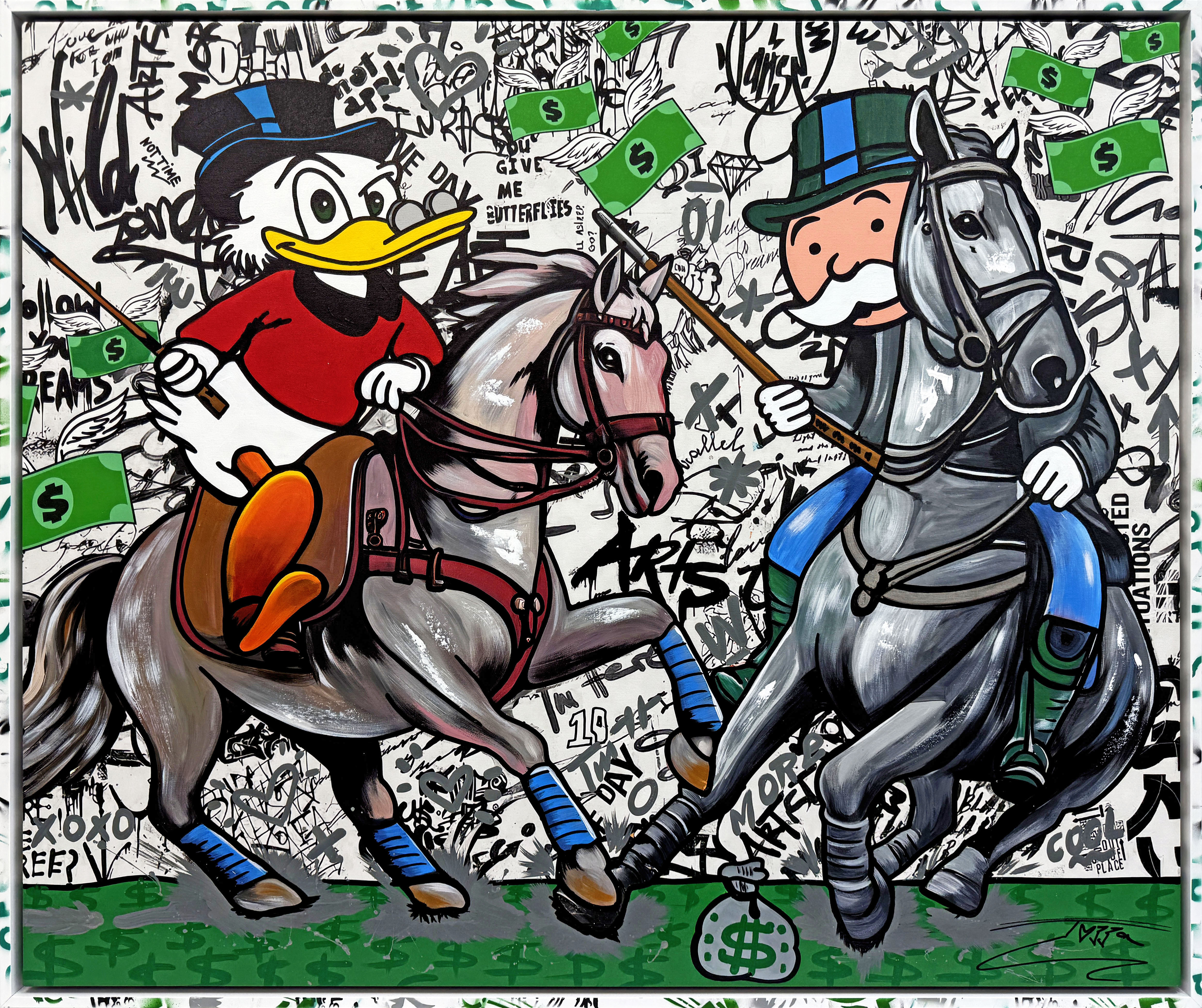 High Stakes Match (Monopoly), large original painting with custom painted frame by Jozza