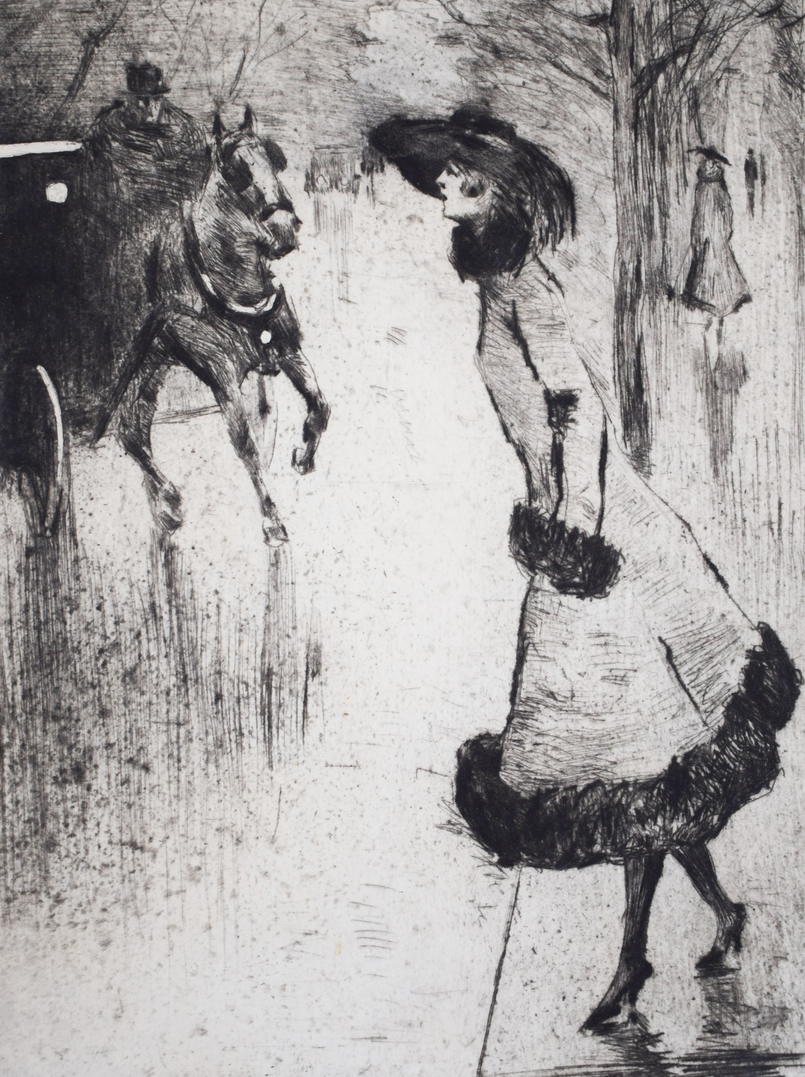 Lady Hailing a Carriage by Lesser Ury