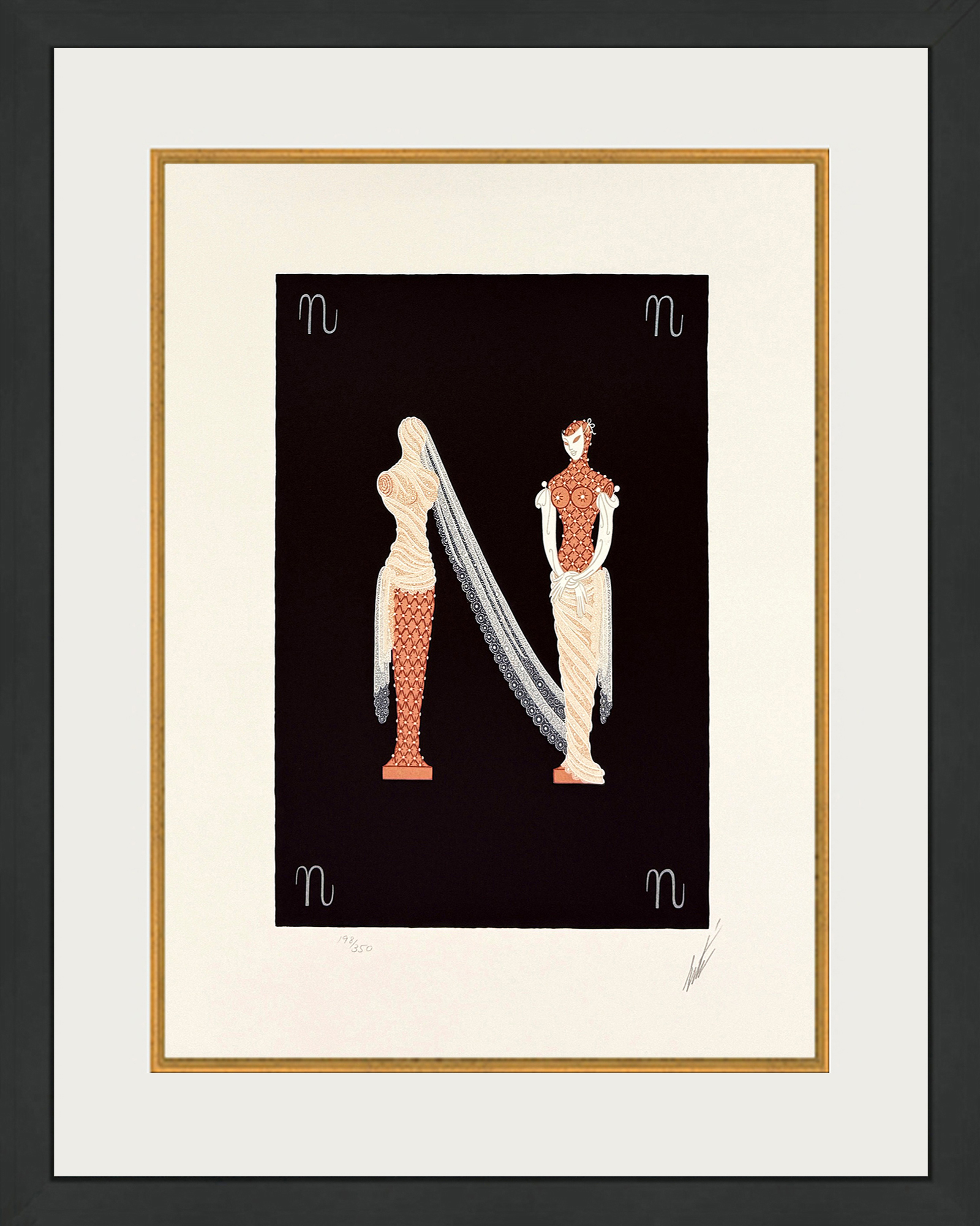 Letter N (from the Alphabet Suite), framed hand signed serigraph by Erte