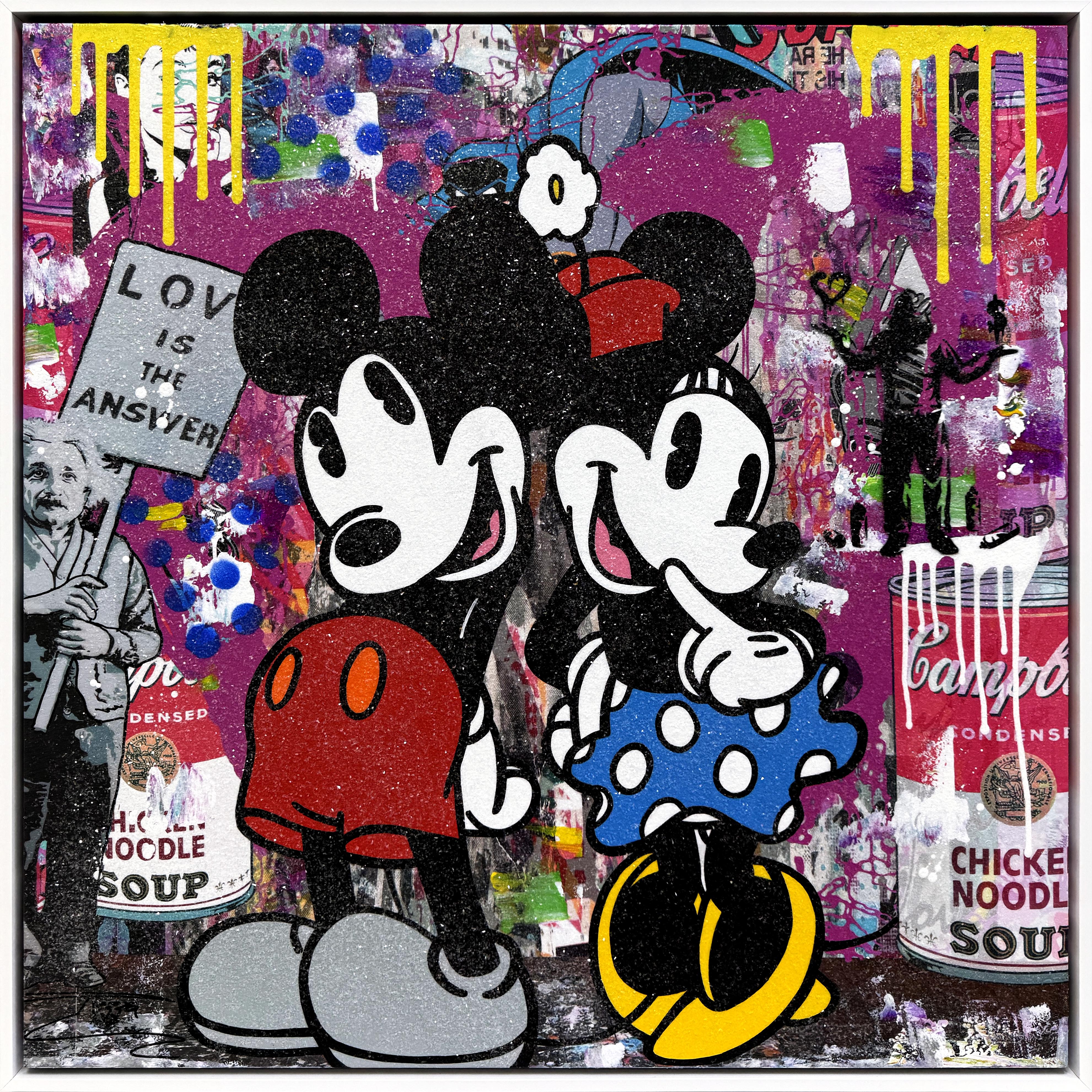Loving Couple (Mickey Minnie Mouse), framed original painting by Jozza