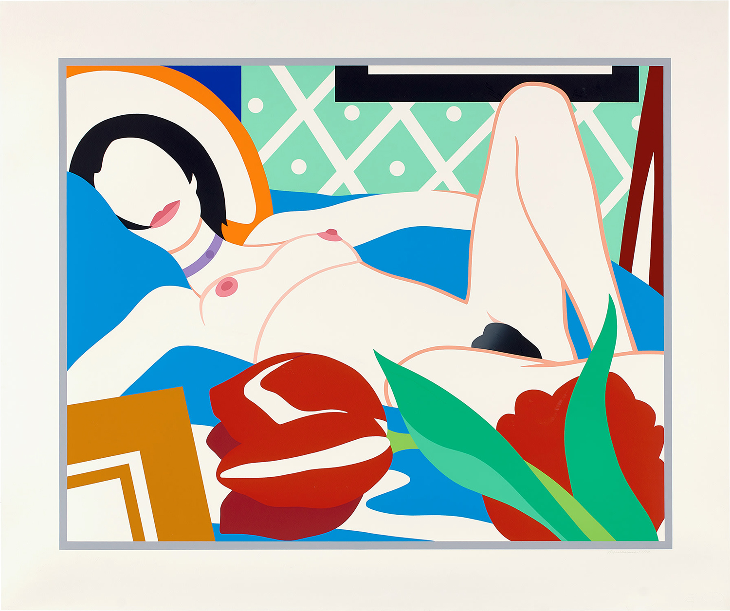 Monica Nude With Tulips (large hand signed screen print) by Tom Wesselmann