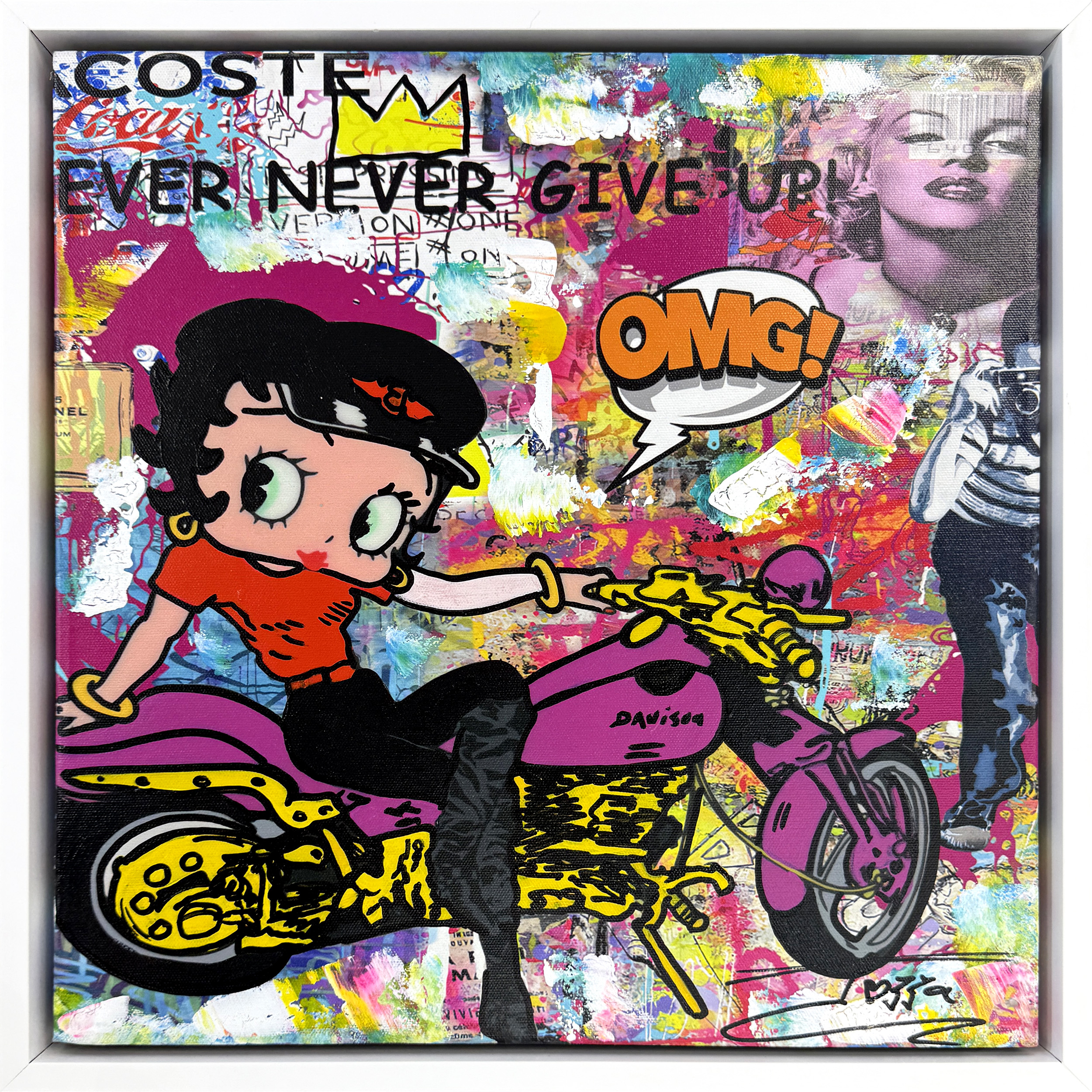 My Harley (Betty Boop), framed original painting by Jozza