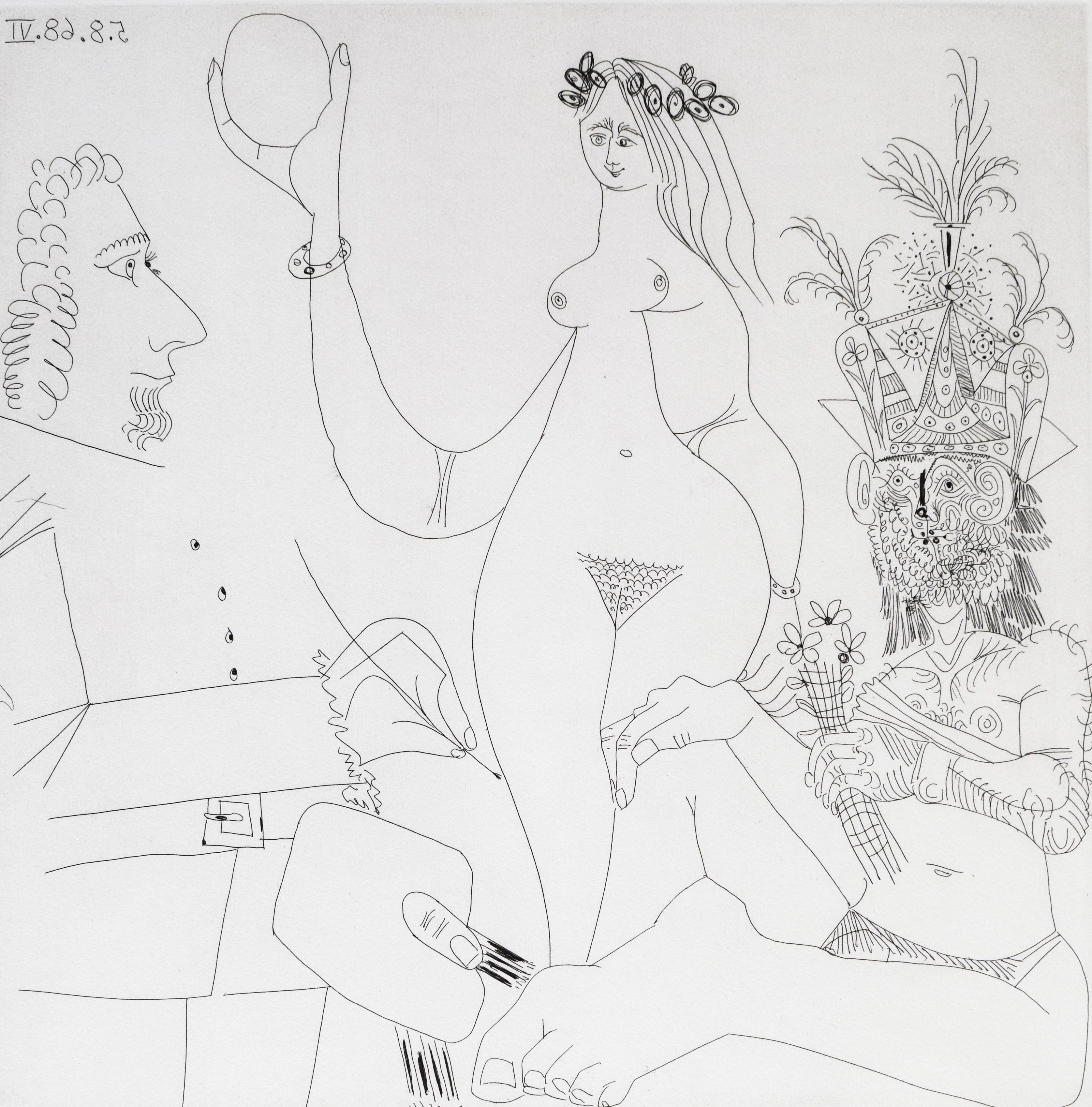 Painter in front of one of Raphael’s Three Graces, and a Woodsman in a Party Hat, from: Series... by Pablo Picasso
