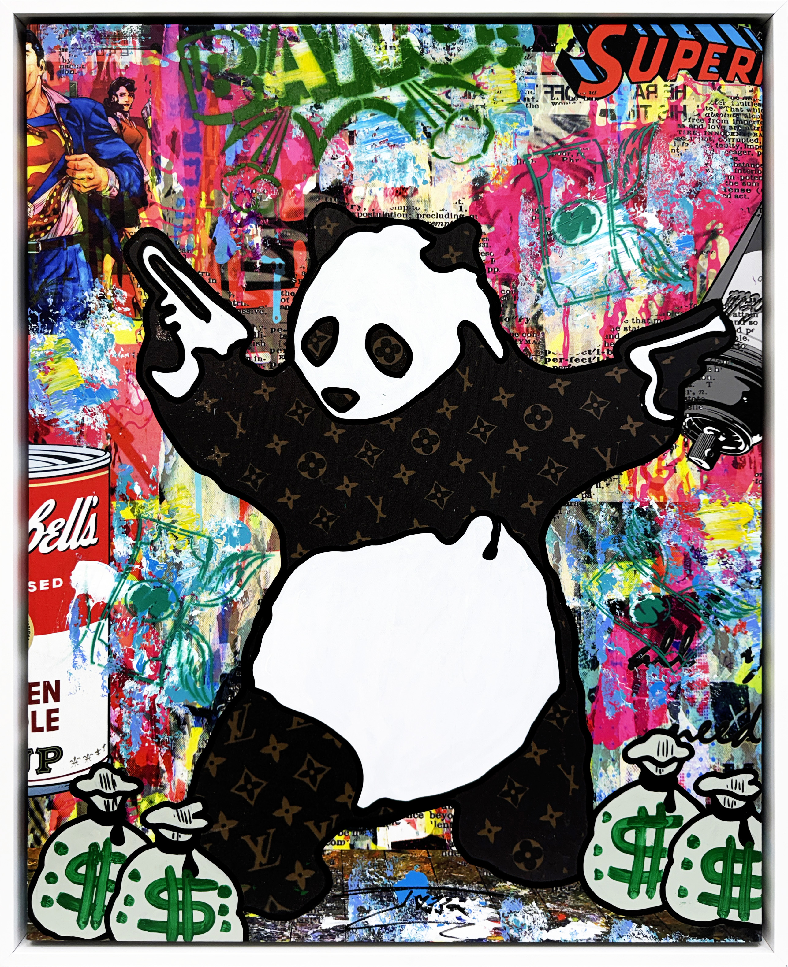 Panda Bowl (original painting with custom painted frame) by Jozza