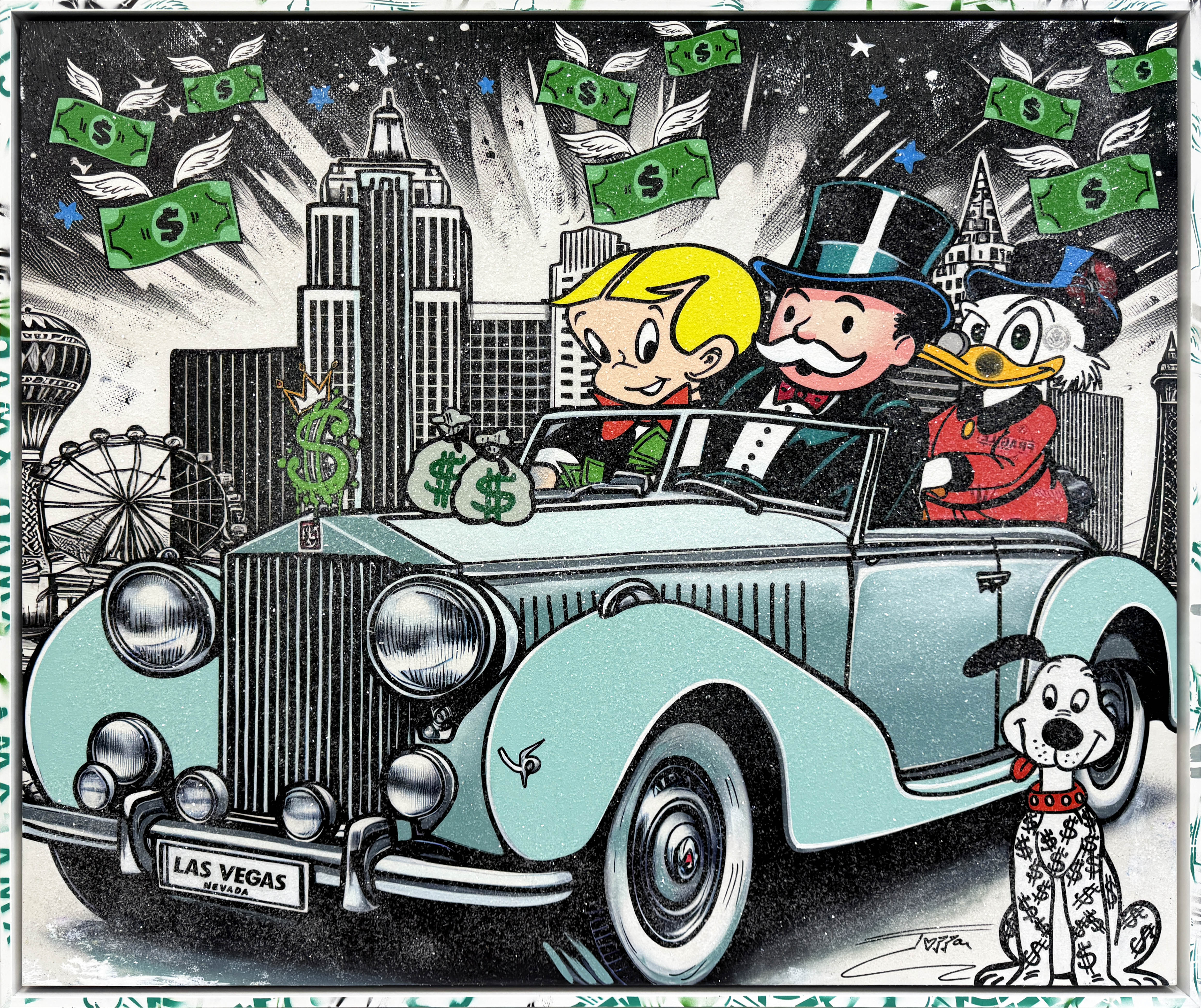 Strolling In Style (Monopoly), large original painting with custom painted frame by Jozza