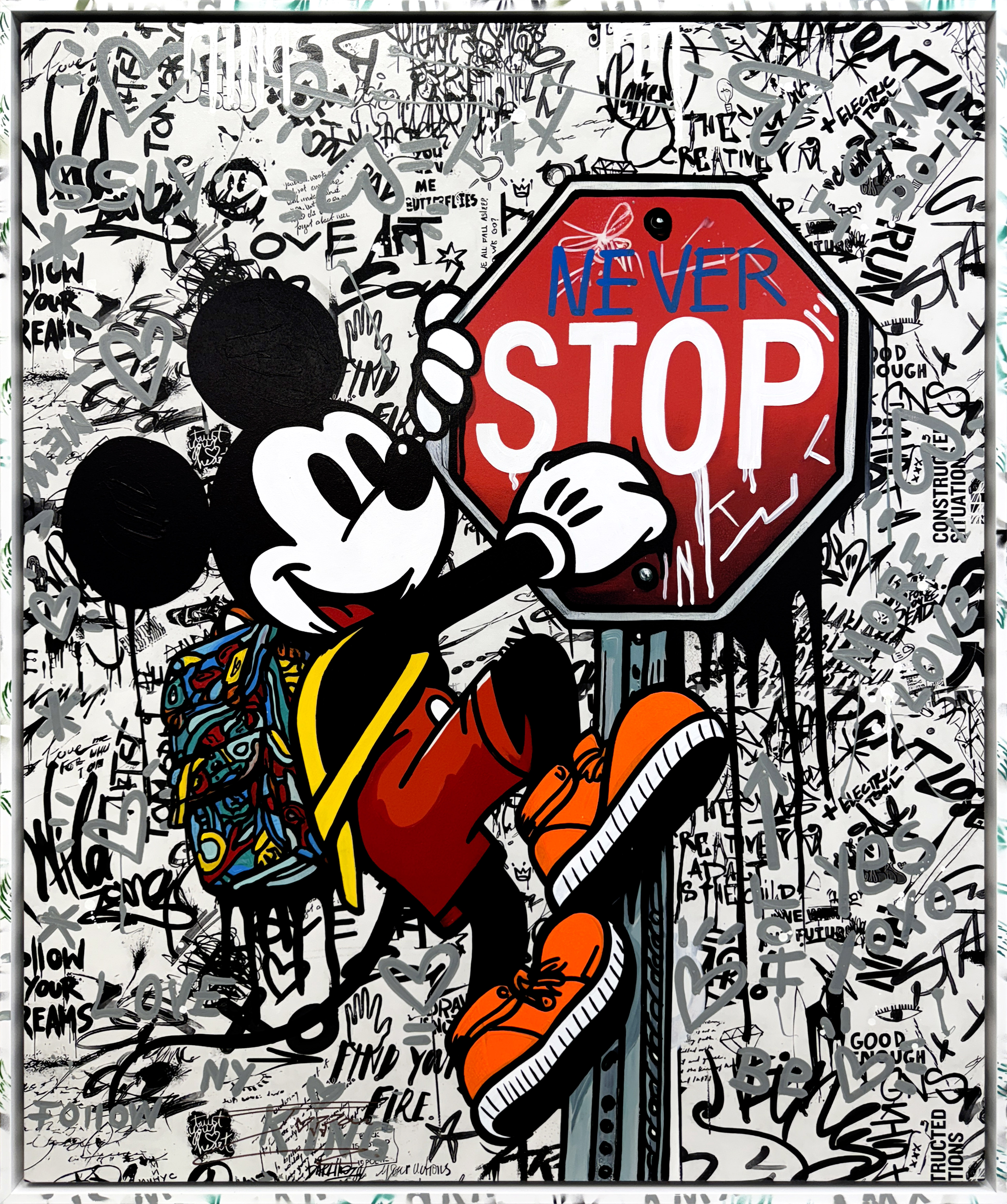 The Climber (Mickey Mouse), large original painting with custom painted frame by Jozza