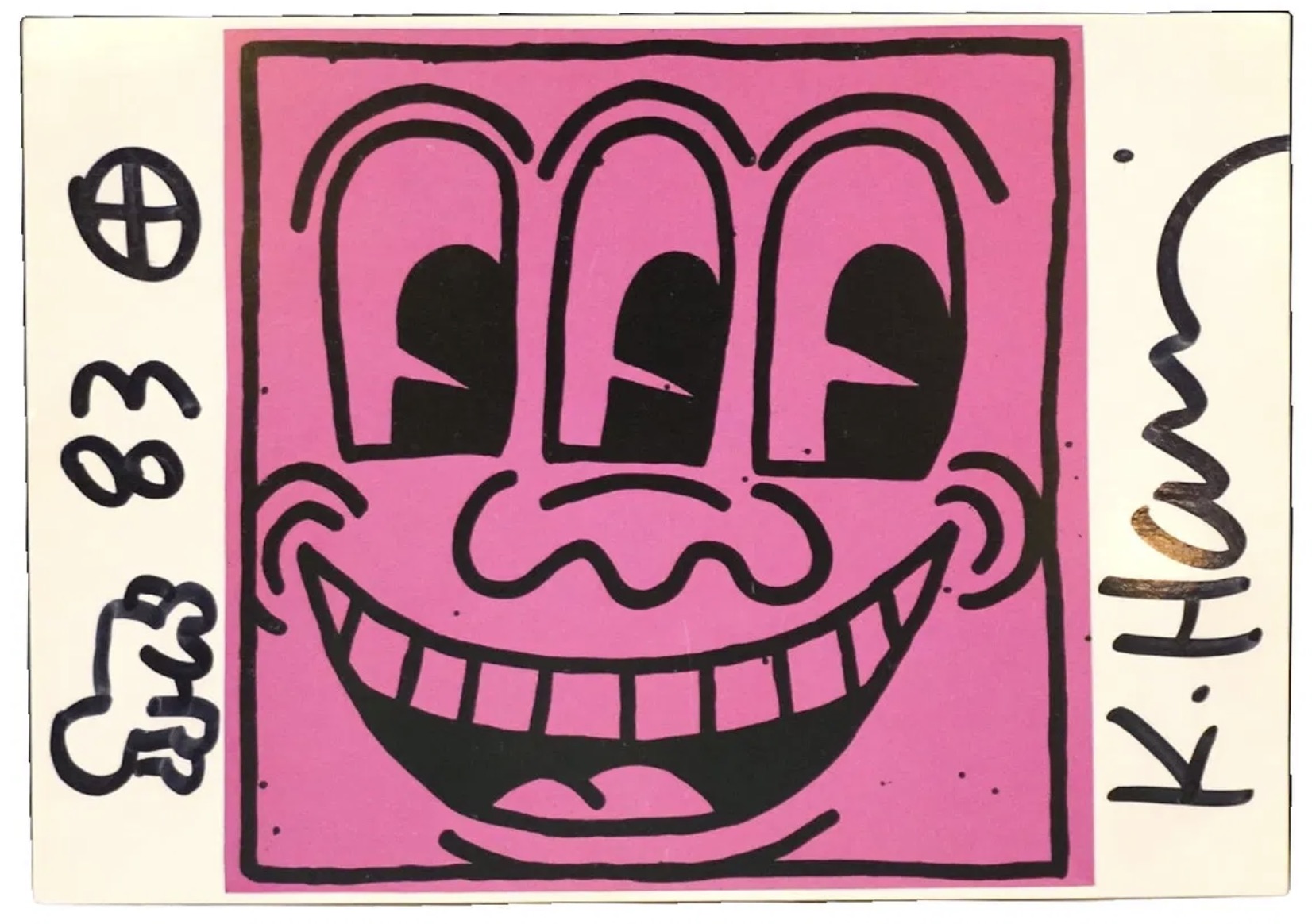 Untitled (Signed Gallery Postcard & Drawing) by Keith Haring