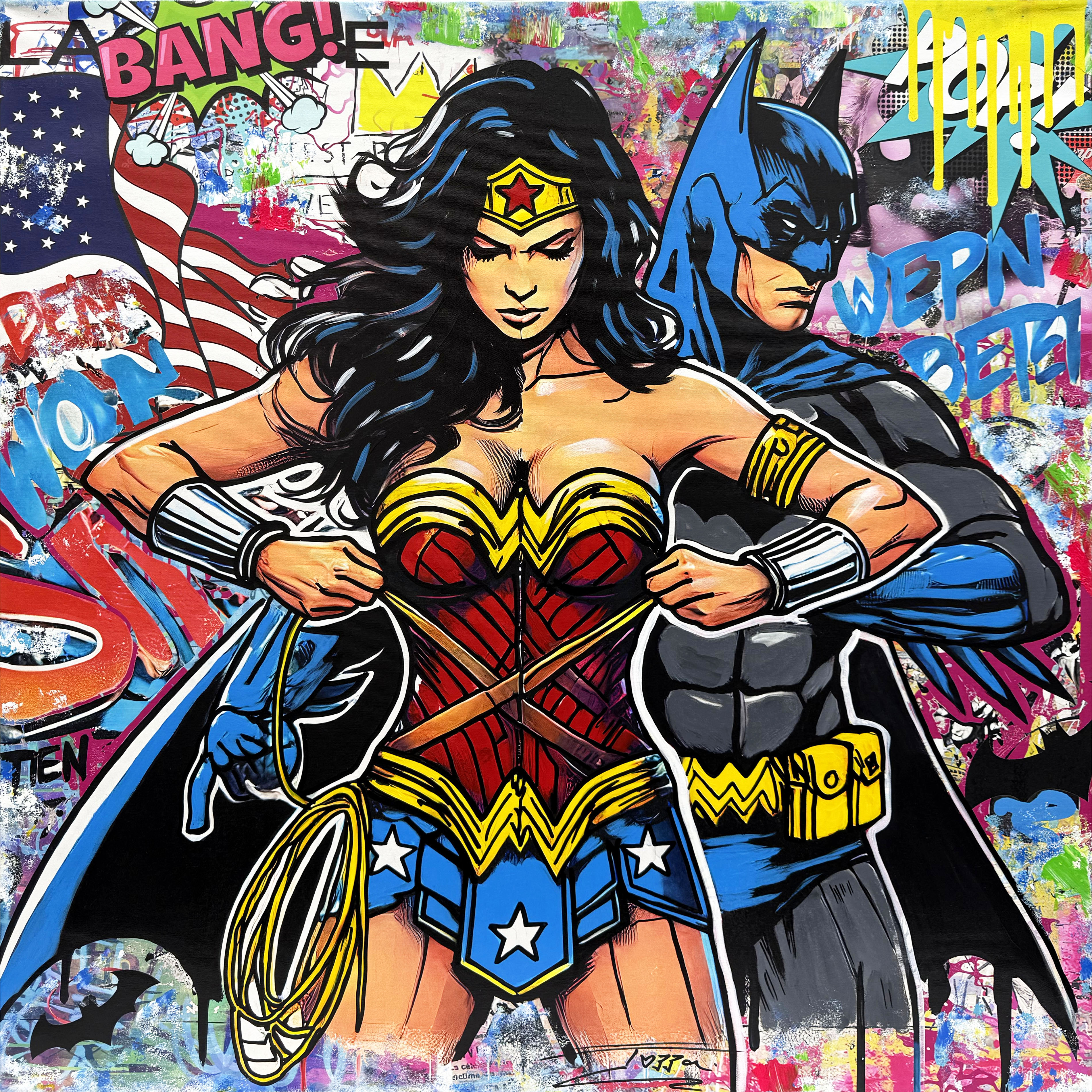 WonderBat (Batman Wonder Woman), original painting by Jozza