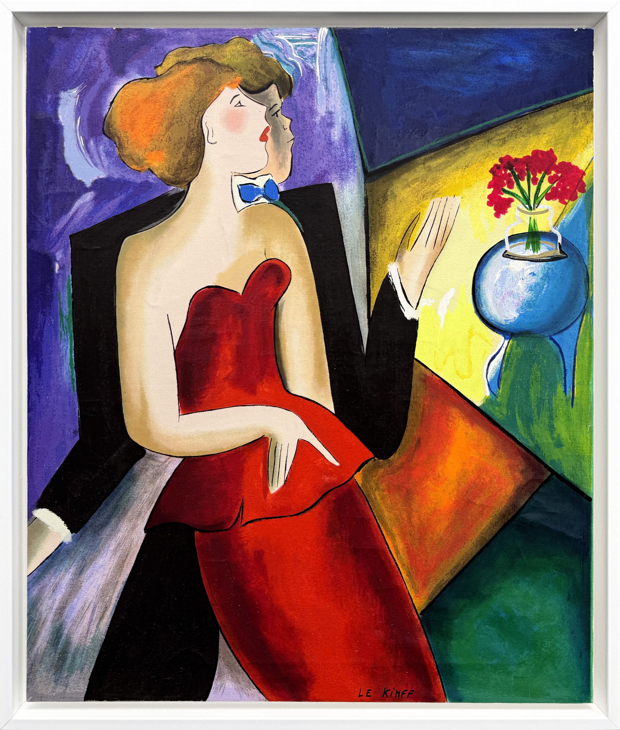 Renee et Alain (framed hand embellished canvas) by Linda Le Kinff