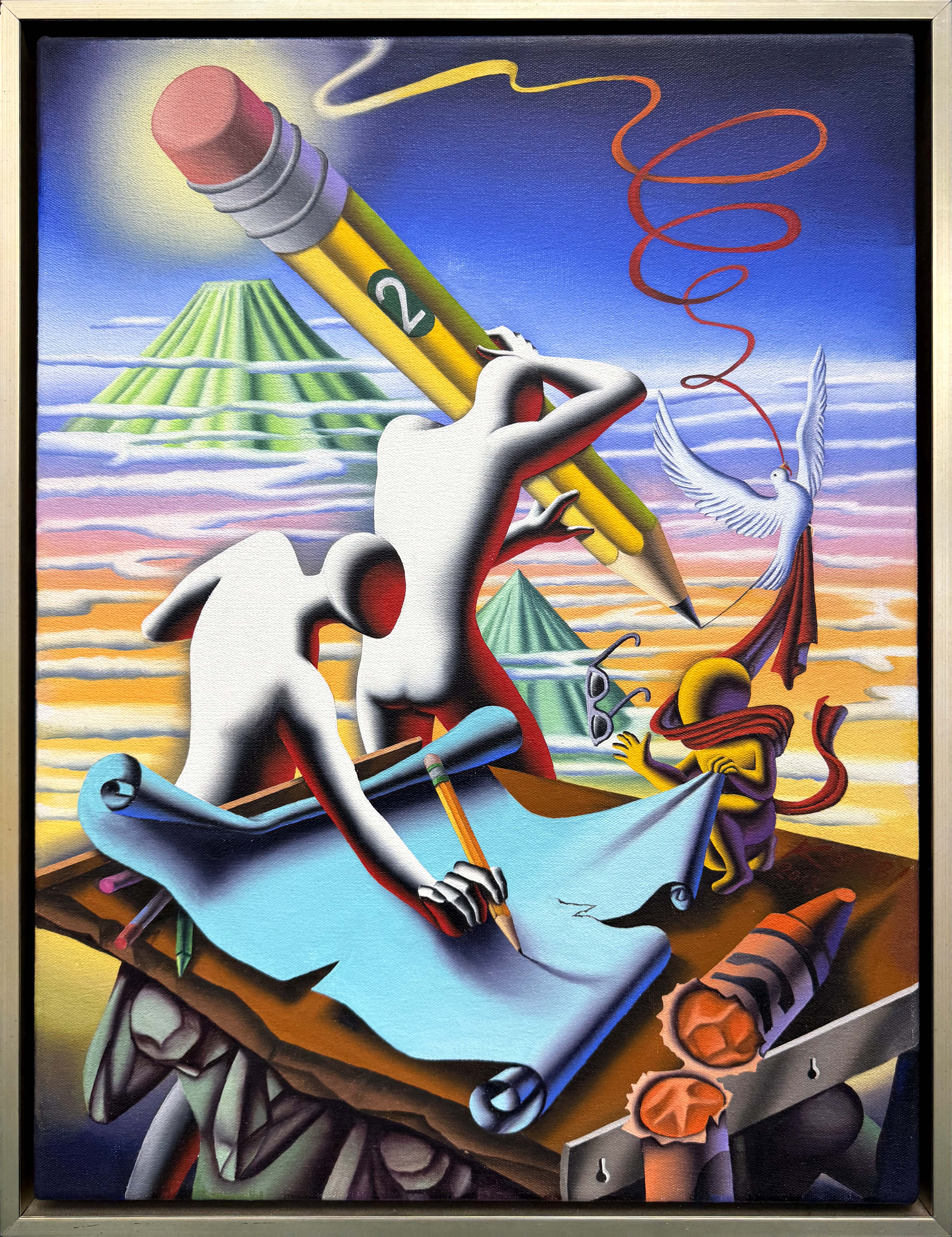 Be Sharp (framed original painting on canvas) by Mark Kostabi